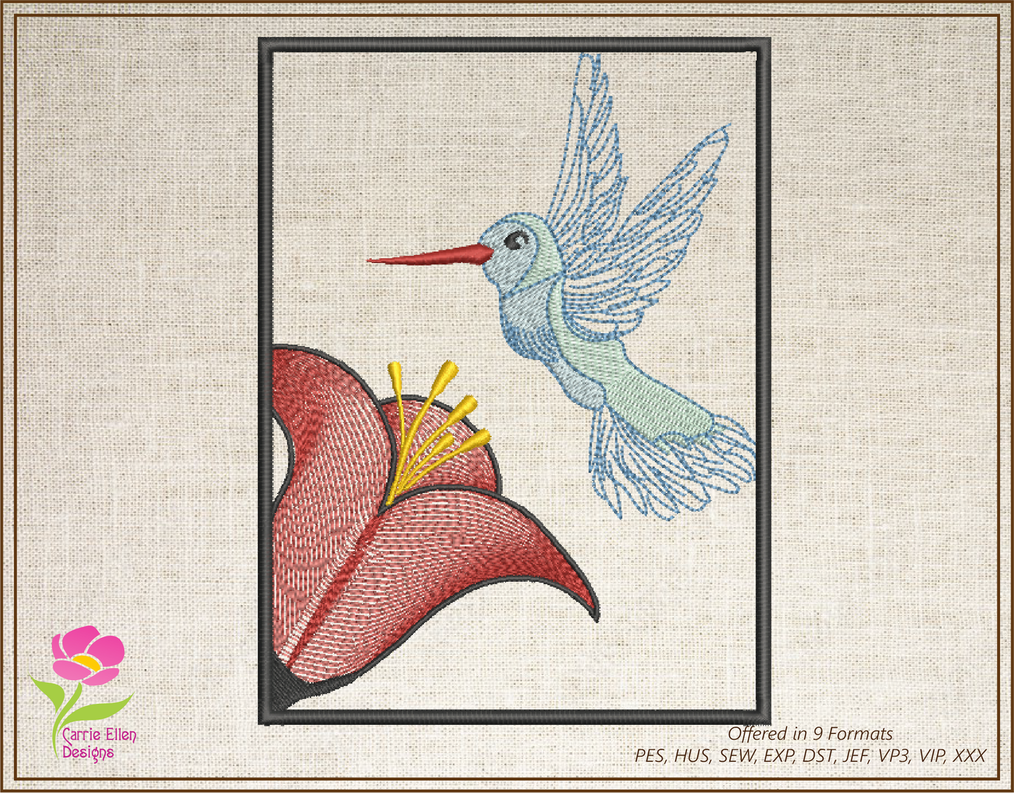 Hummingbird Machine Embroidery Design | Blue Bird Audubon Pattern | Nature-Inspired Bird Embroidery | 6 Sizes (0616)