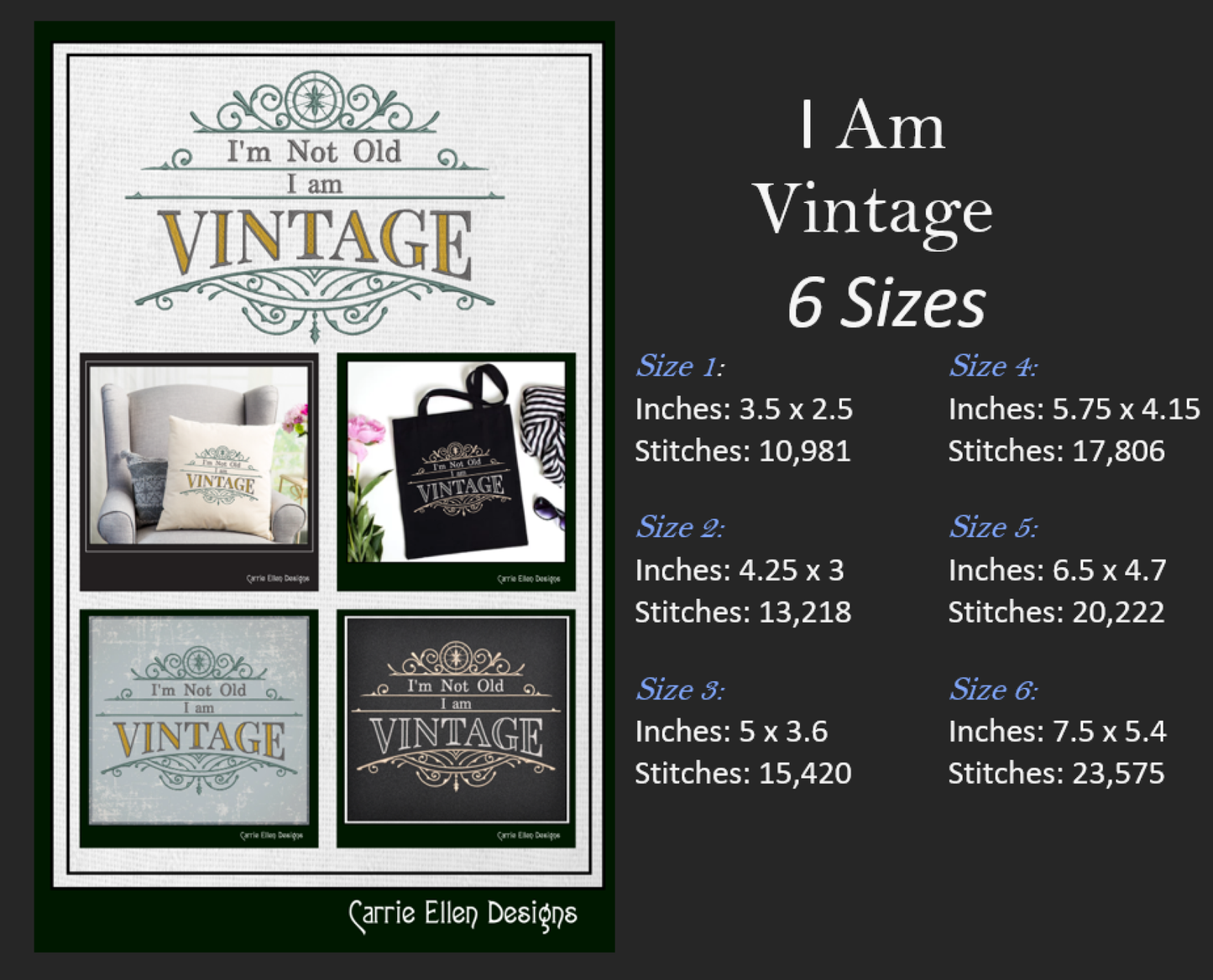 I Am Vintage Machine Embroidery Design | I’m Not Old Funny Saying, Cynical Quote Embroidery Pattern, 6 Sizes (1732)