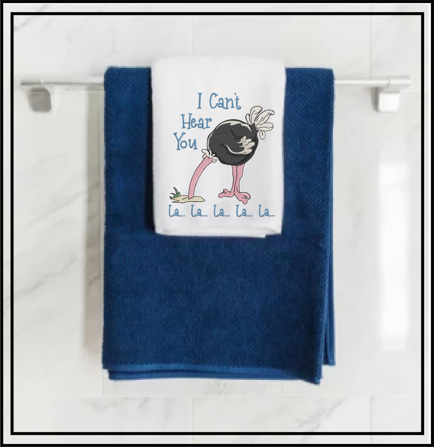 I Can’t Hear You Ostrich Embroidery Design – Head in the Sand Saying – Funny Bird Machine Embroidery File, 6 Sizes (0674)