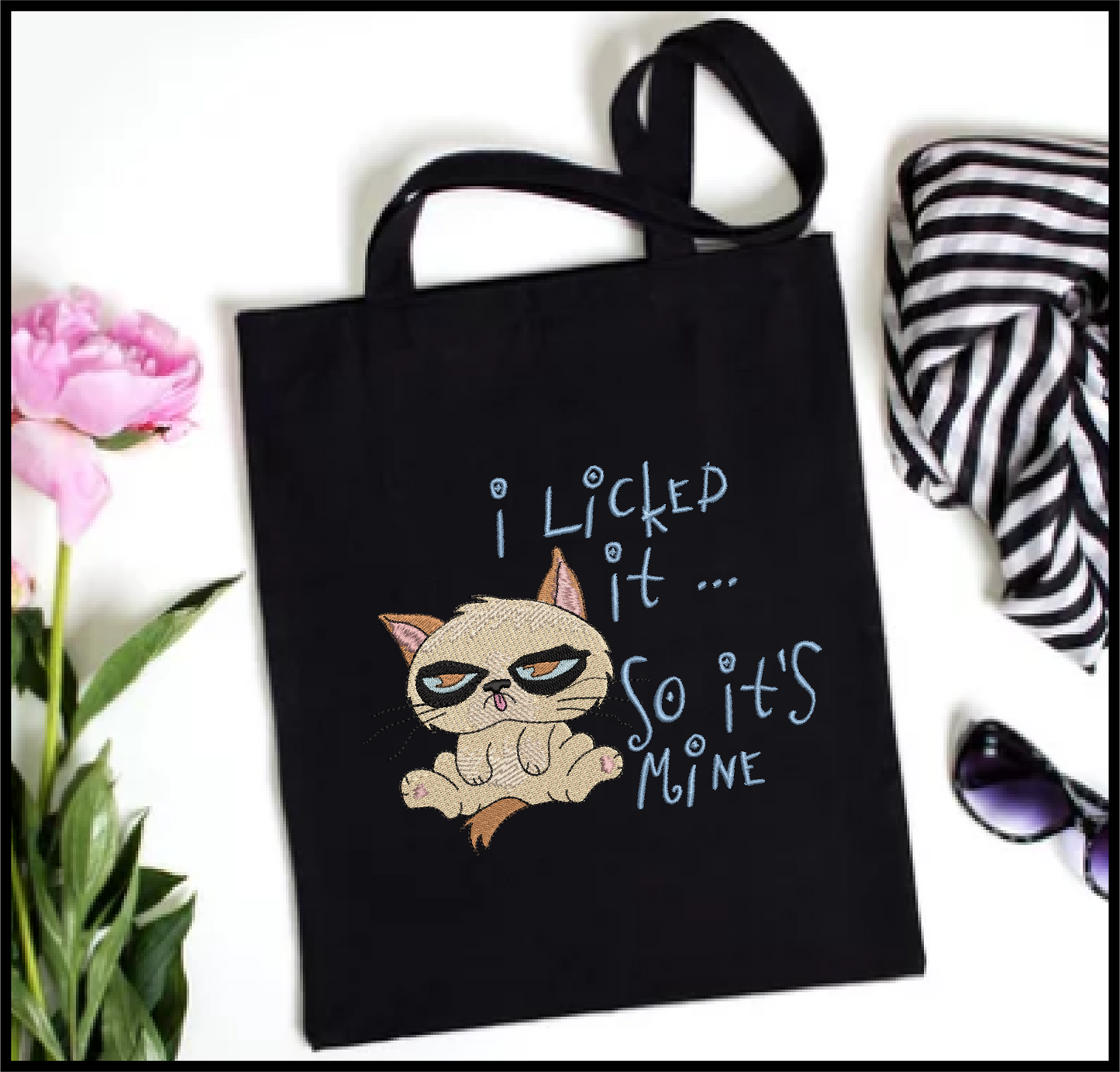 Grumpy Cat Machine Embroidery Design | I Licked It, It's Mine Embroidered Saying | Humorous Sayings & Quotes | 8 Sizes (0845)