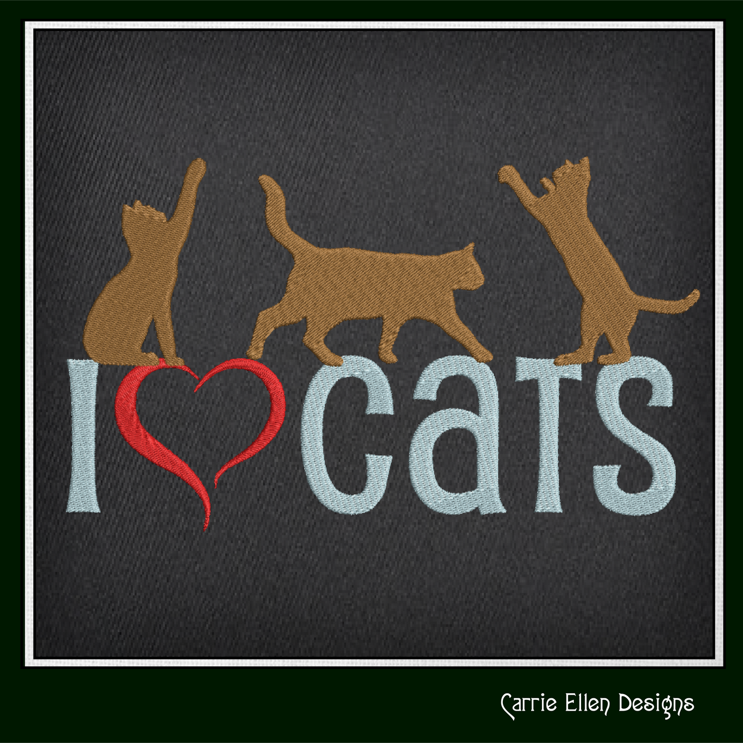 I Love Cats Machine Embroidery Design – I Heart Cats Silhouette Pattern – 6 Sizes (1256)