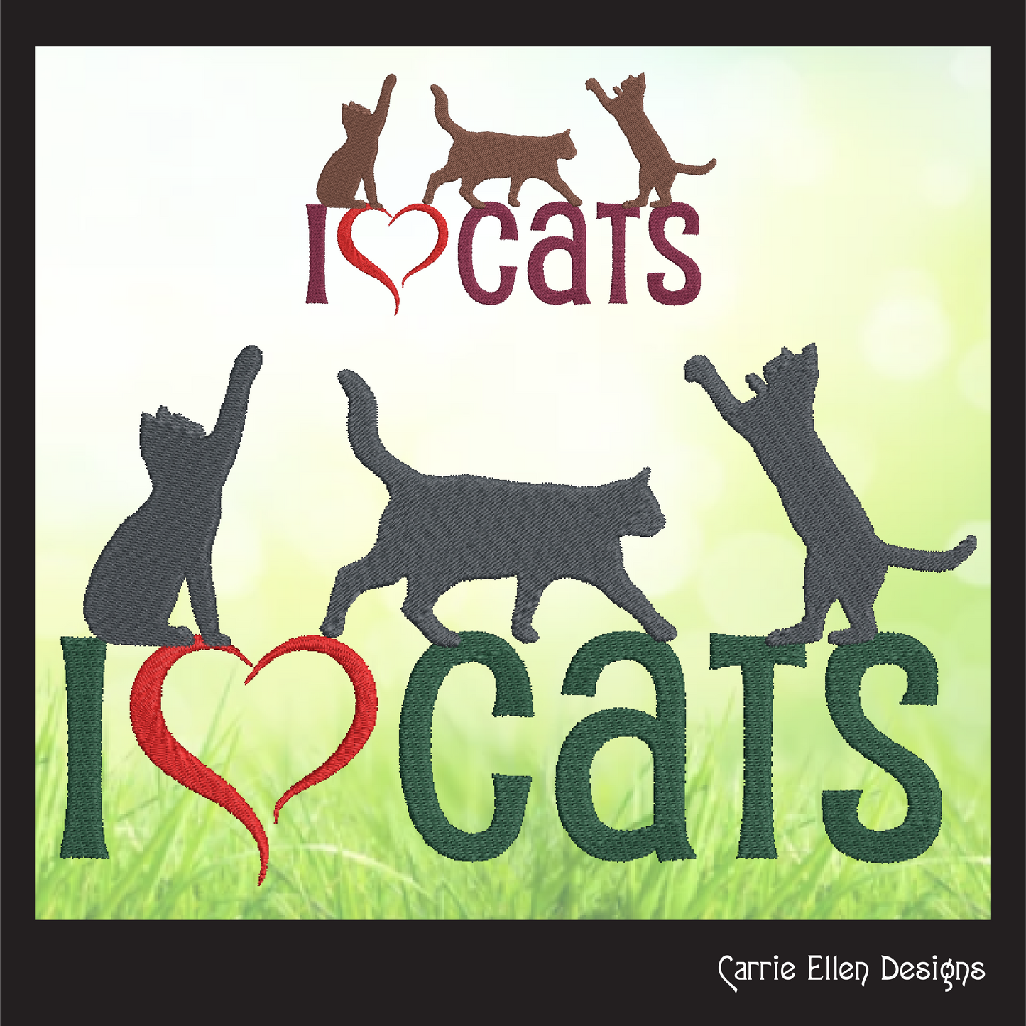 I Love Cats Machine Embroidery Design – I Heart Cats Silhouette Pattern – 6 Sizes (1256)
