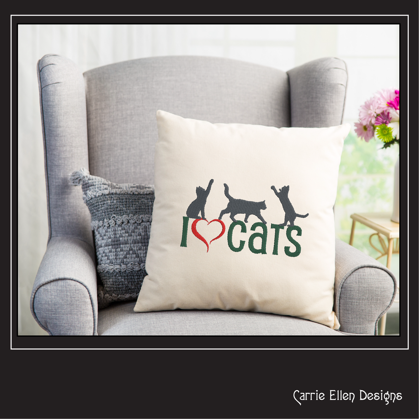 I Love Cats Machine Embroidery Design – I Heart Cats Silhouette Pattern – 6 Sizes (1256)