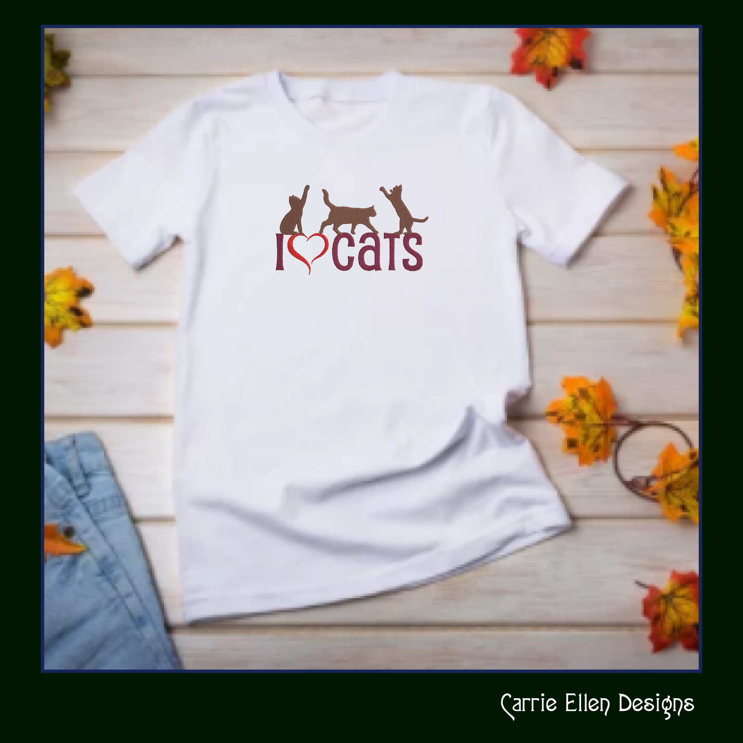 I Love Cats Machine Embroidery Design – I Heart Cats Silhouette Pattern – 6 Sizes (1256)