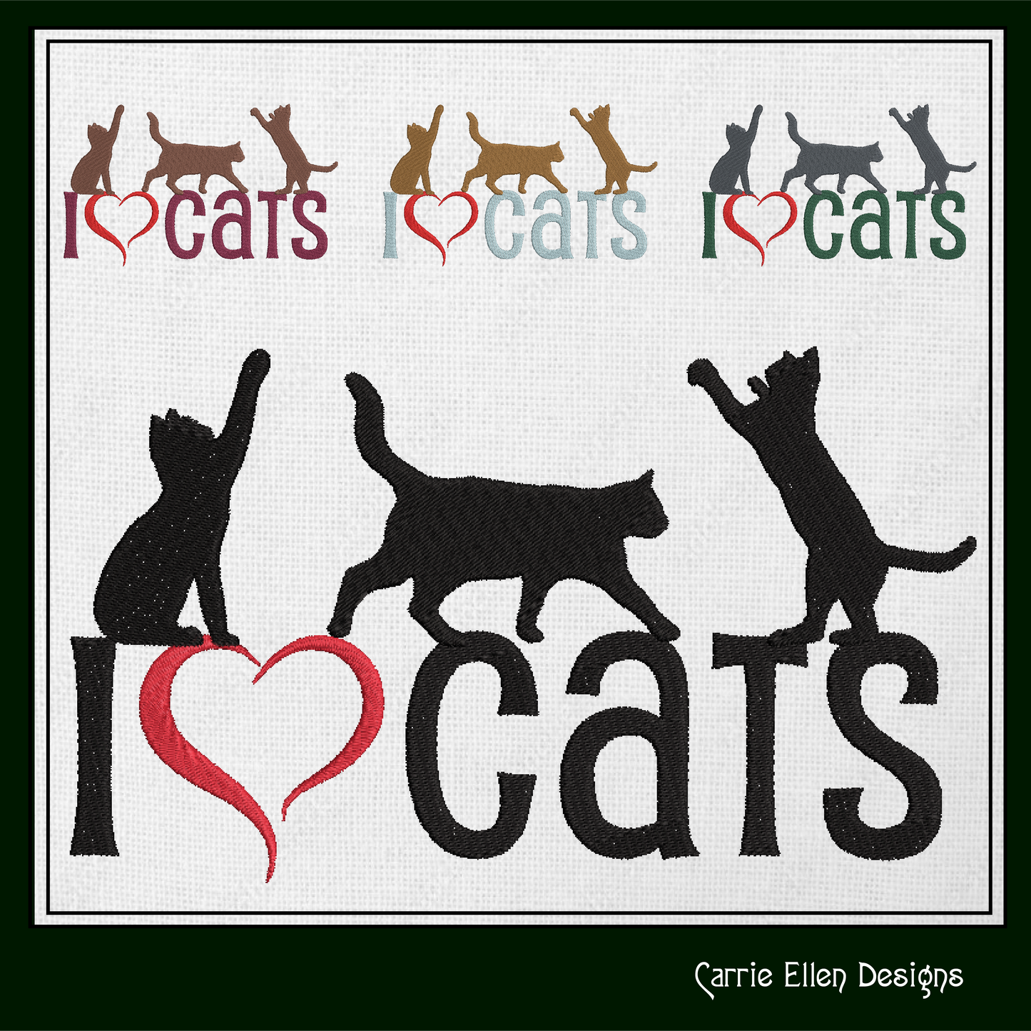 I Love Cats Machine Embroidery Design – I Heart Cats Silhouette Pattern – 6 Sizes (1256)