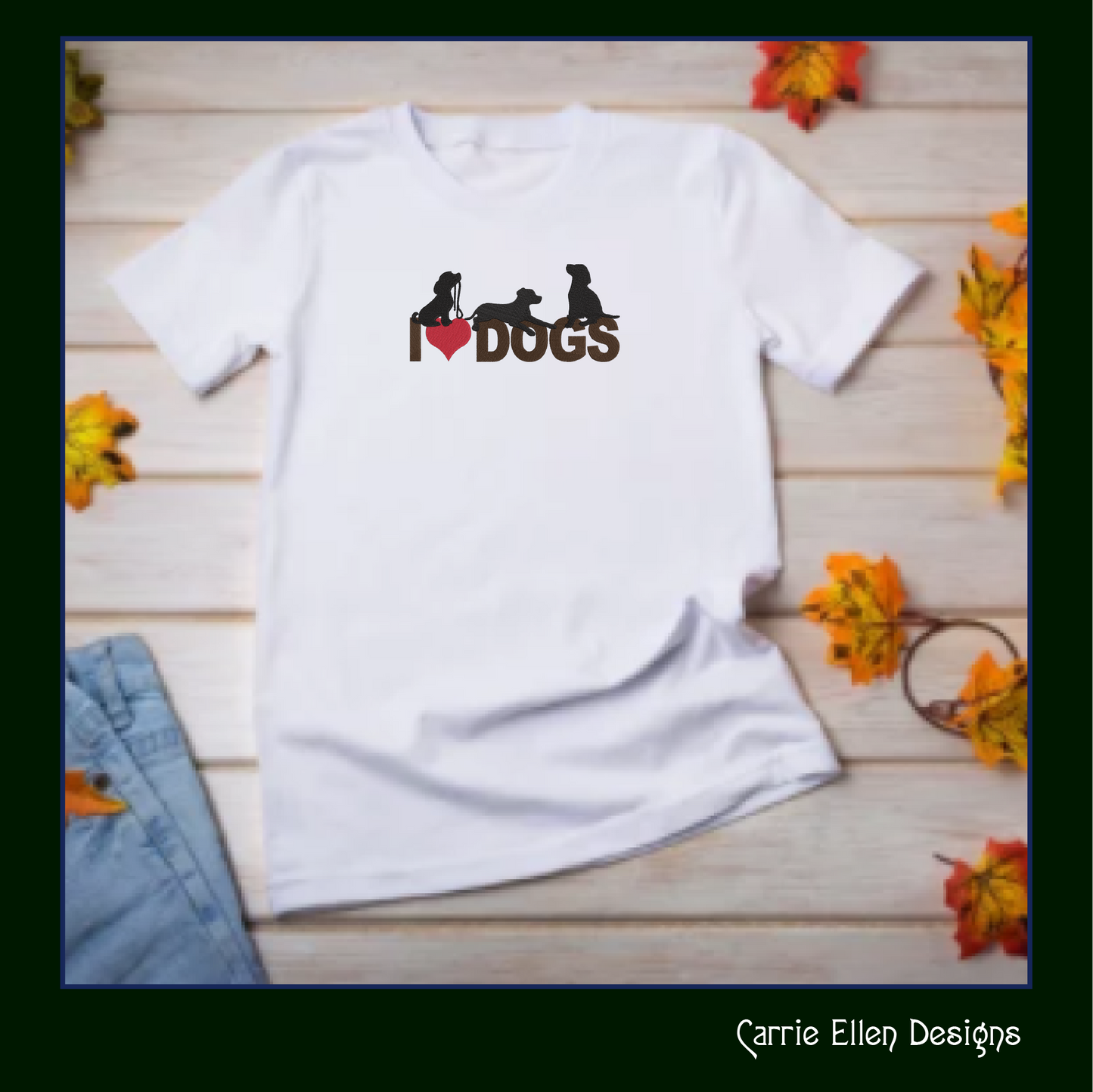 I Love Dogs Machine Embroidery Design – I Heart Dogs Silhouette Pattern – 6 Sizes (1251)