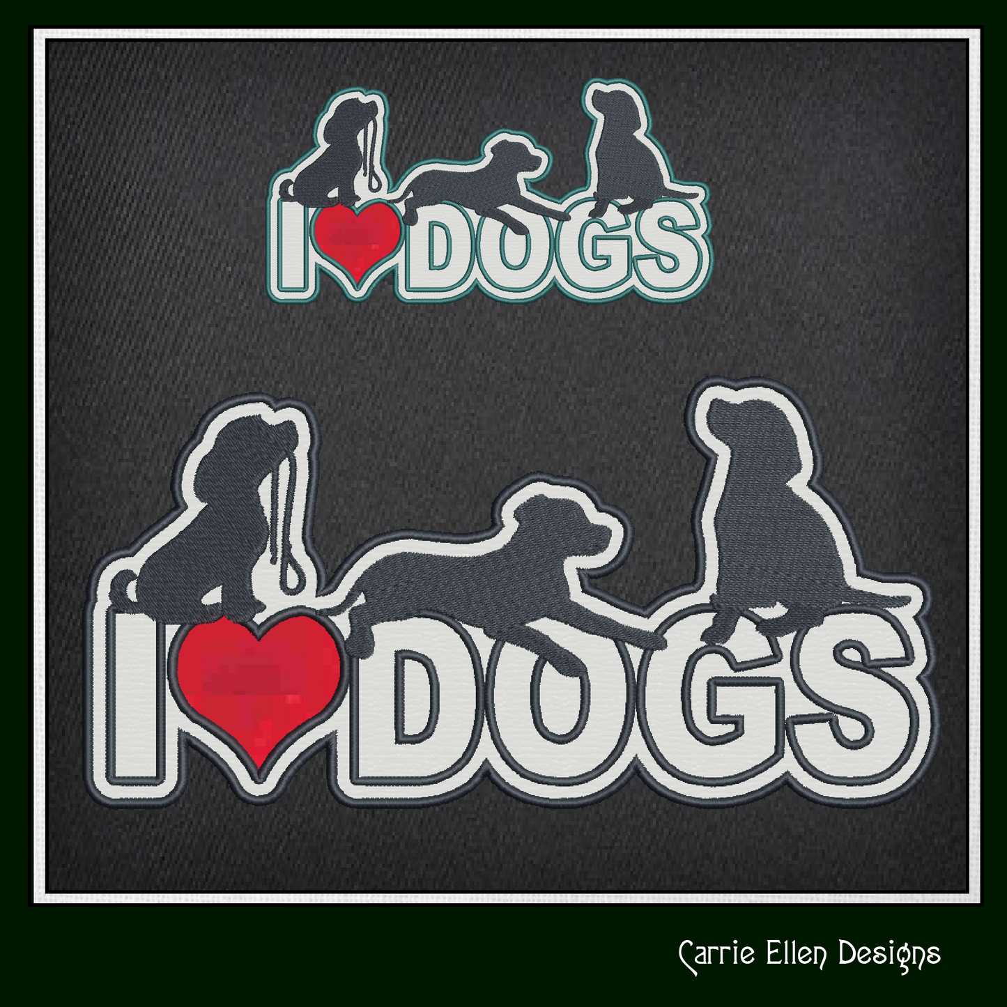 I Love Dogs Machine Embroidery Applique Design – I Heart Dogs Silhouette Pattern – 6 Sizes (1250)