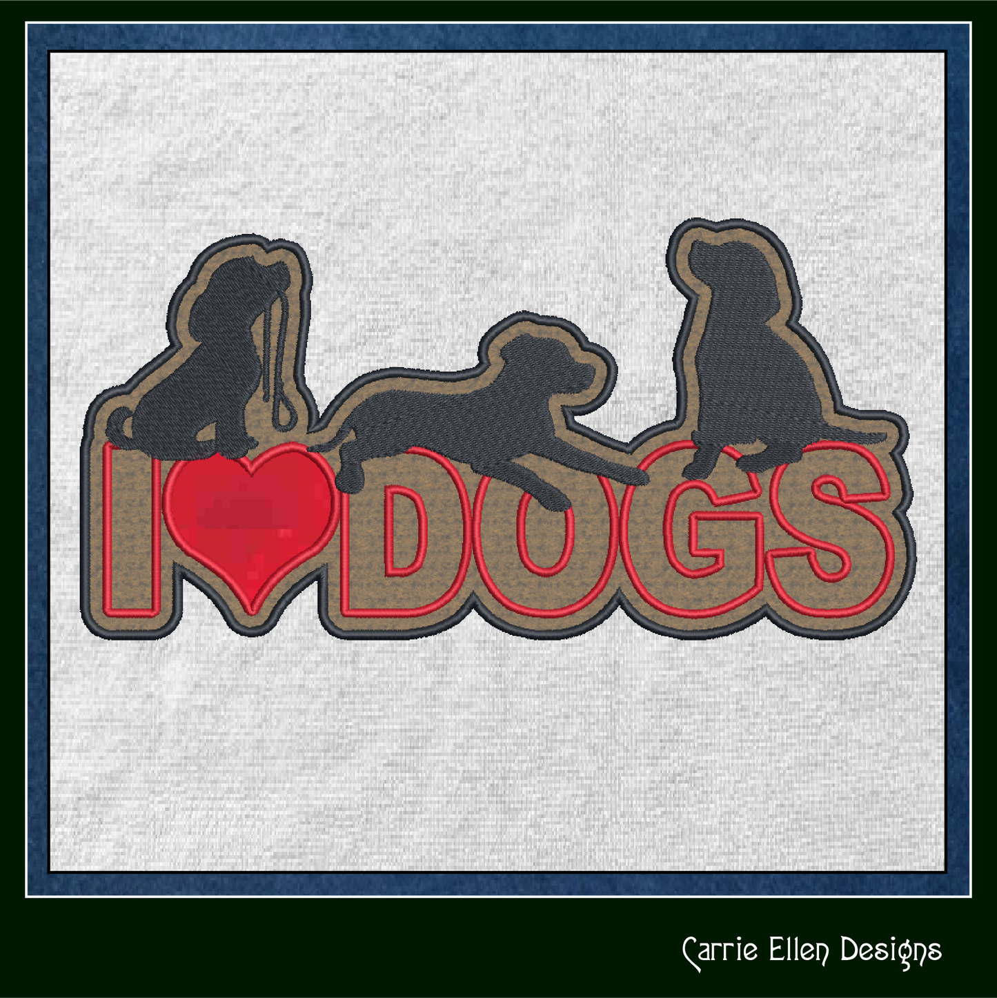 I Love Dogs Machine Embroidery Applique Design – I Heart Dogs Silhouette Pattern – 6 Sizes (1250)