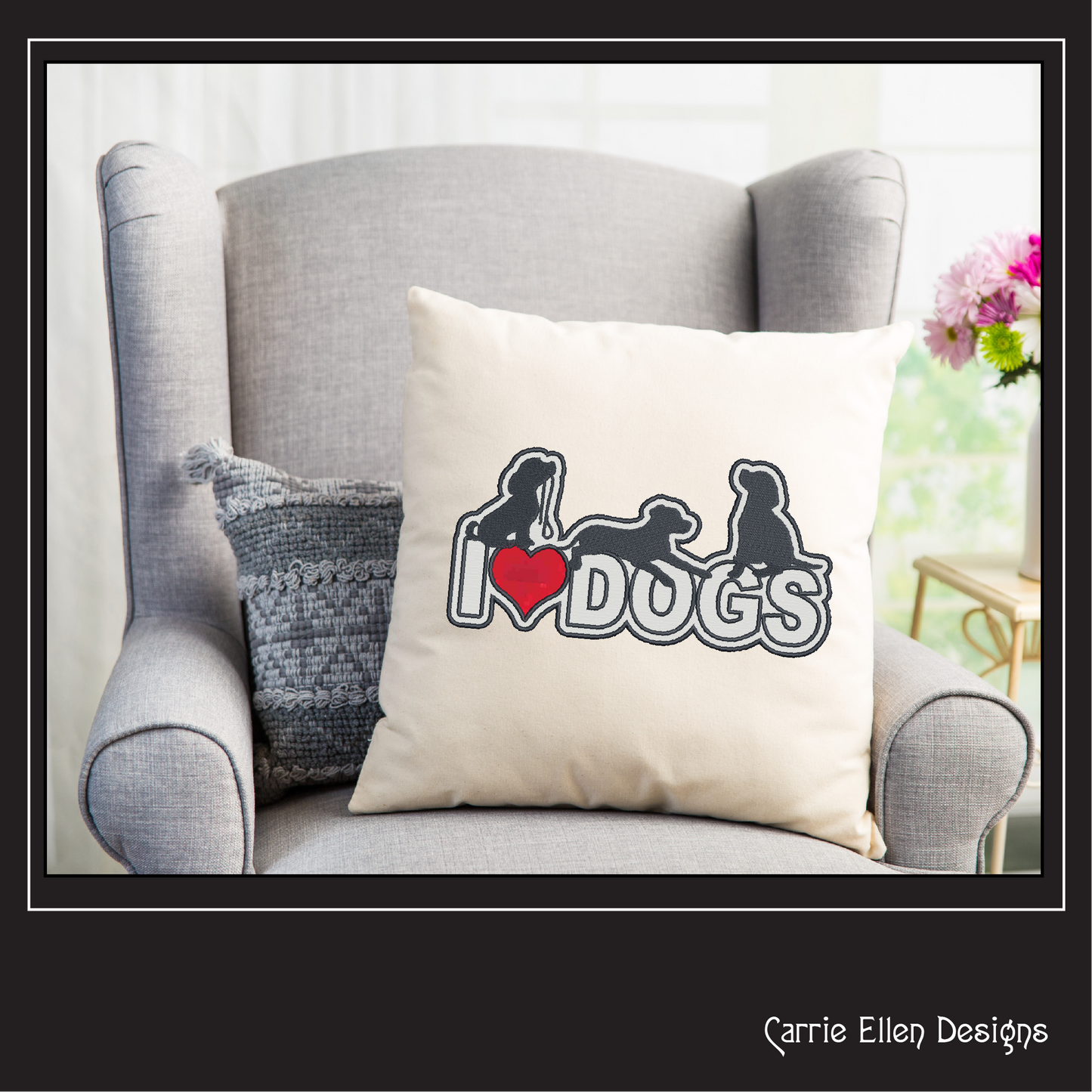 I Love Dogs Machine Embroidery Applique Design – I Heart Dogs Silhouette Pattern – 6 Sizes (1250)