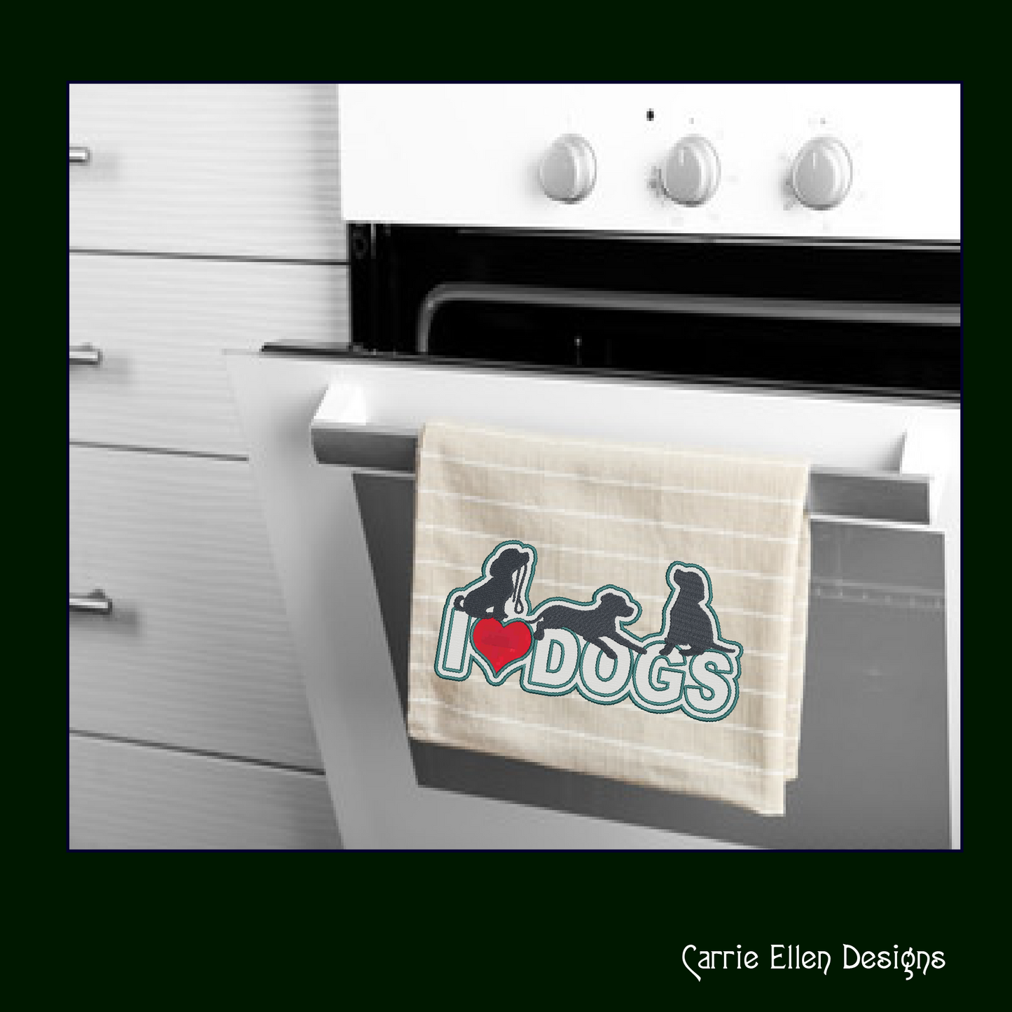 I Love Dogs Machine Embroidery Applique Design – I Heart Dogs Silhouette Pattern – 6 Sizes (1250)