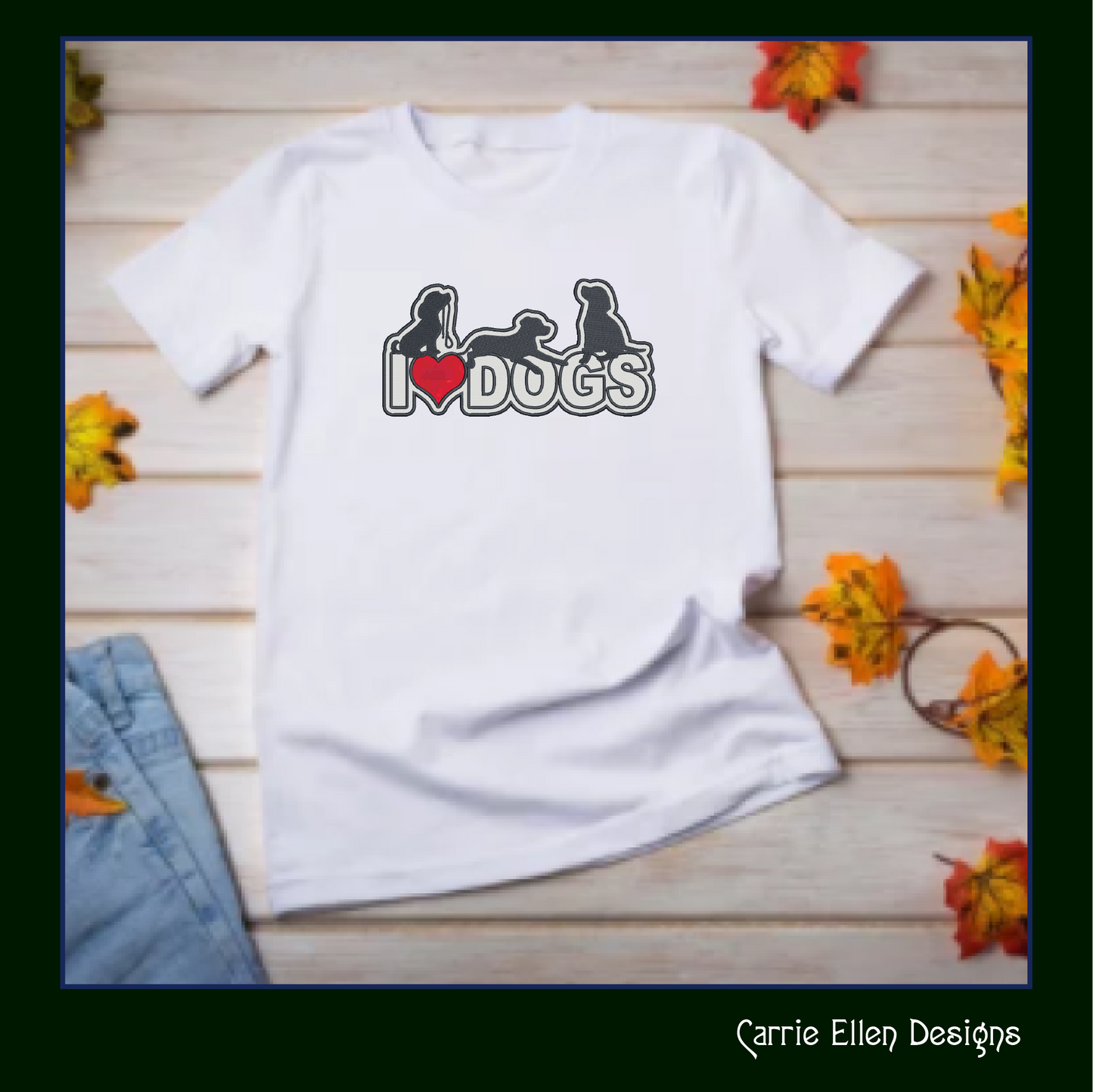 I Love Dogs Machine Embroidery Applique Design – I Heart Dogs Silhouette Pattern – 6 Sizes (1250)