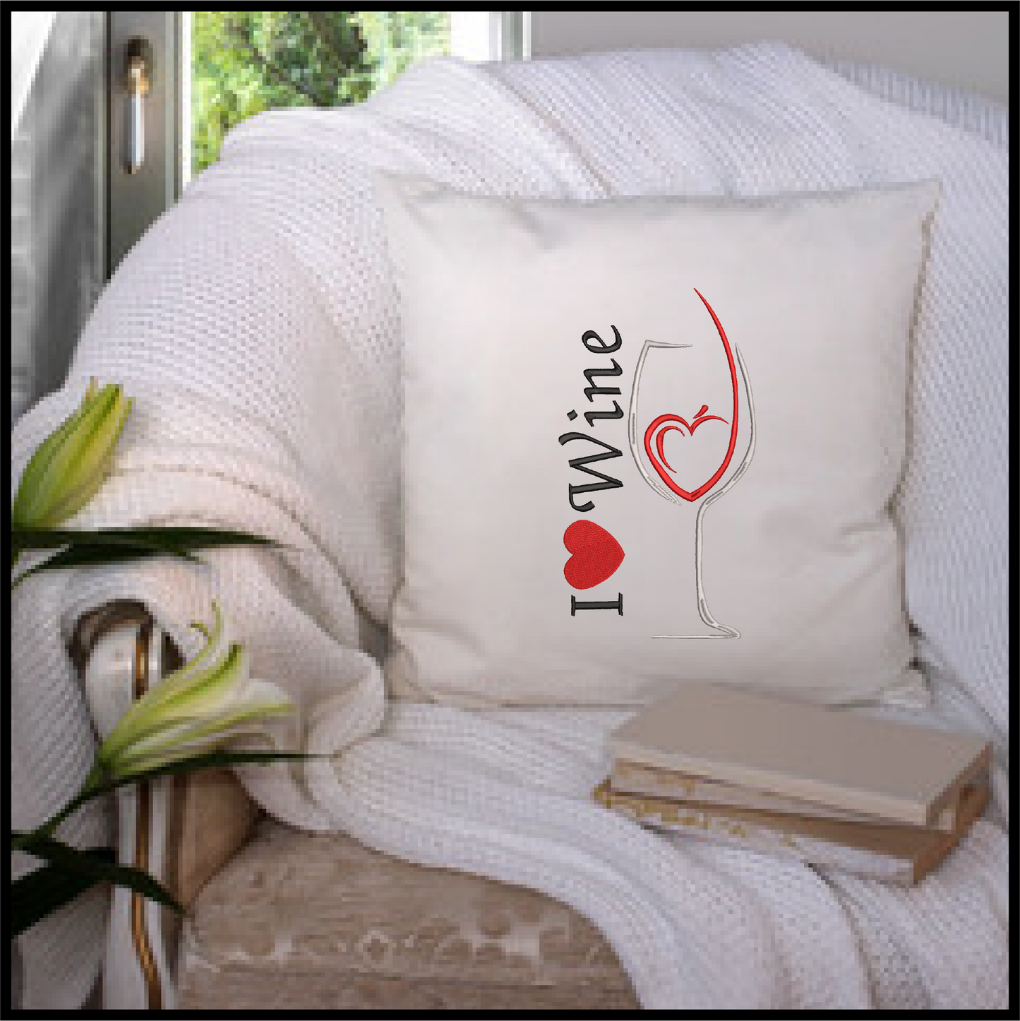 I Love Wine Machine Embroidery Design | Wine Lover Embroidery Pattern | Wine Glass & Heart Stitch Design | 10 Sizes (0627)