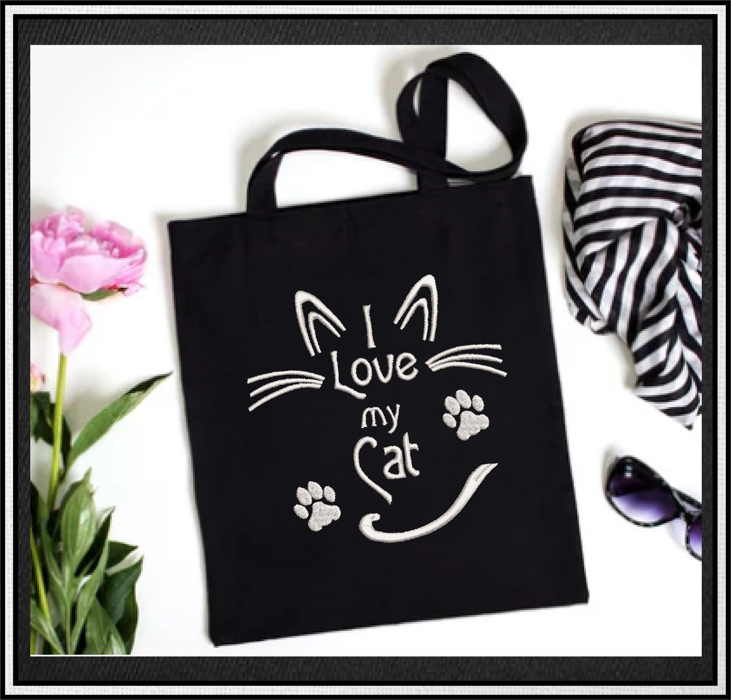 Cat Machine Embroidery Design, I Love my Cat Embroidery Quotes and Sayings, Animal Pet Embroidery Design, 8 Sizes (0893)