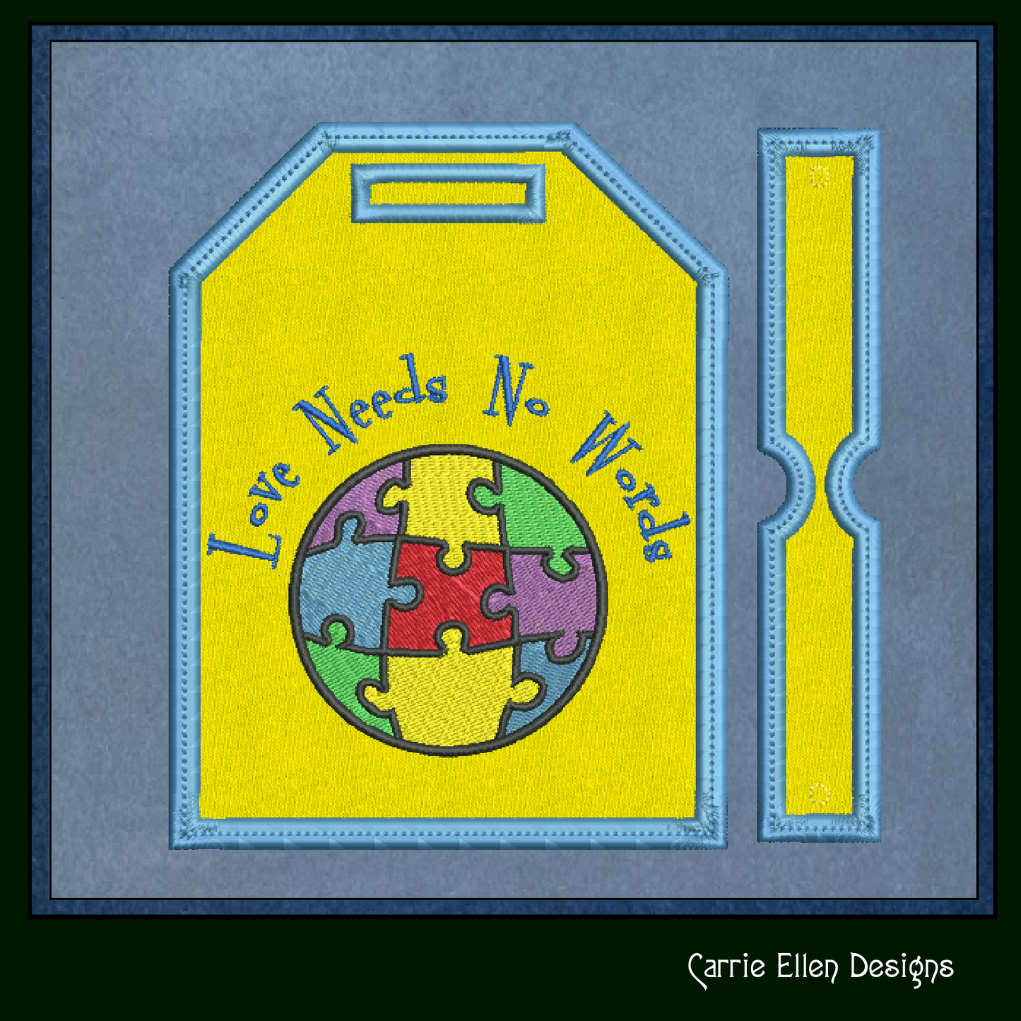 Autism Awareness Bag and Luggage Tag Machine Embroidery Design | Love Needs No Words Puzzle Globe ITH Project (1465)
