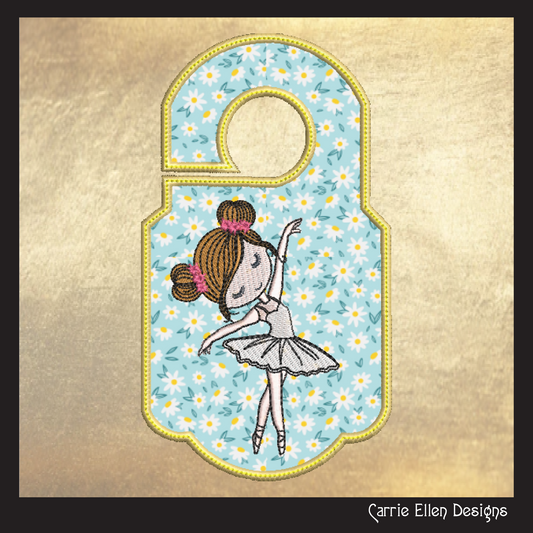 Ballerina ITH Door Knob Hanger Machine Embroidery Design, Dancer In The Hoop Door Sign Embroidery Project (1423)