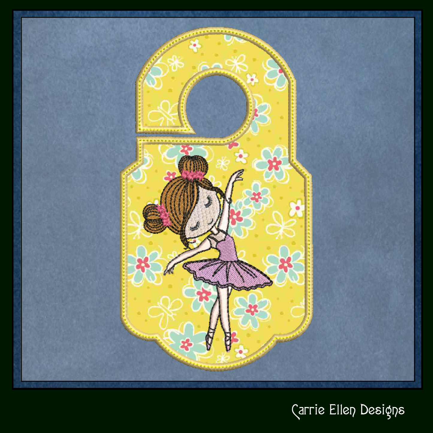 Ballerina ITH Door Knob Hanger Machine Embroidery Design, Dancer In The Hoop Door Sign Embroidery Project (1423)