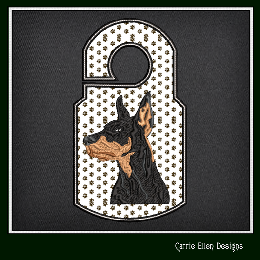 Doberman ITH Door Knob Hanger Dog Machine Embroidery Design, Dog Profile, In The Hoop Machine Embroidery Project (1407)
