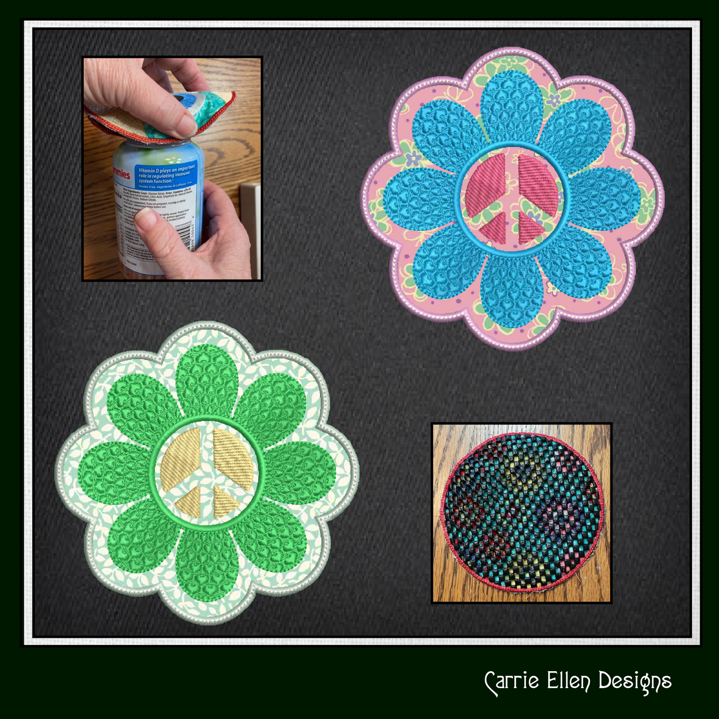 Flower Power ITH Jar Opener Machine Embroidery Design, Boho Hipster Jar Gripper, In The Hoop Embroidery Projects (1458)