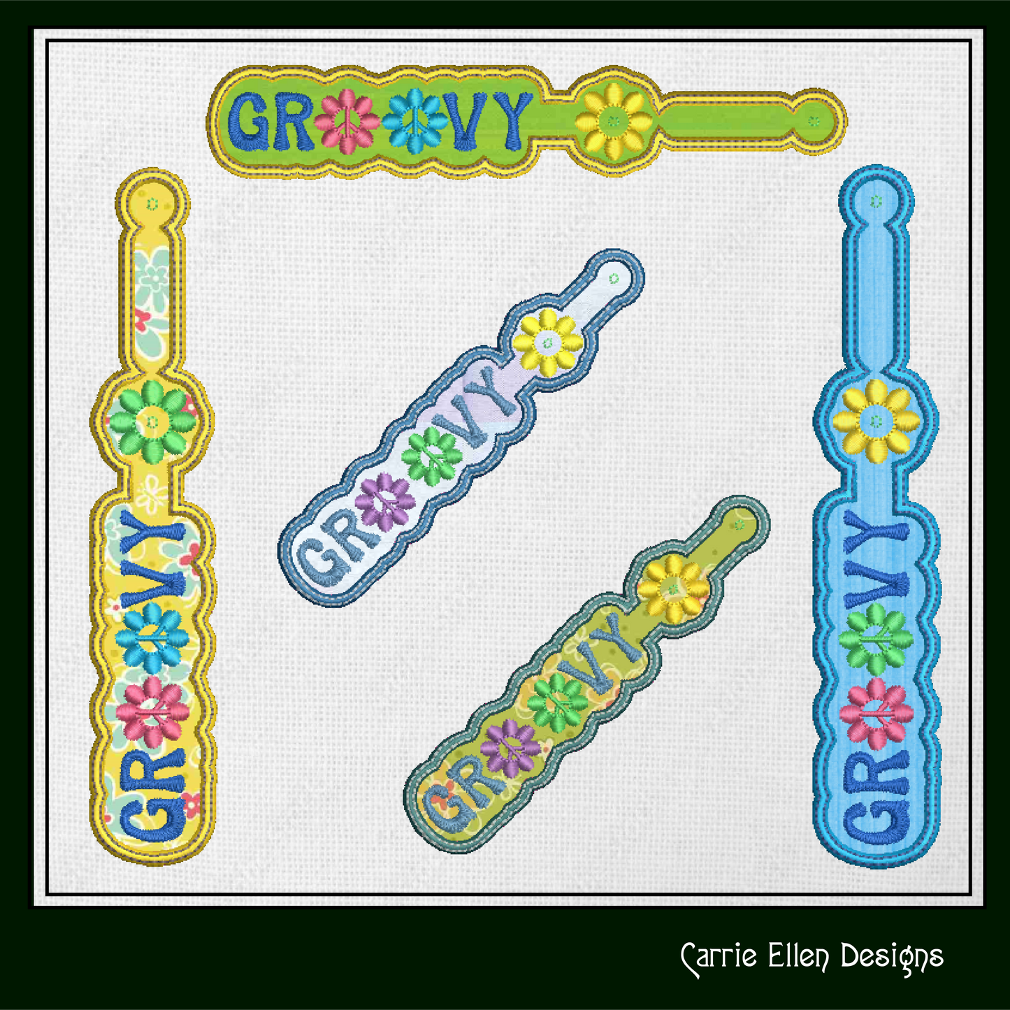 Groovy ITH Key Fob Machine Embroidery Design | Hipster Boho Key Tag, In The Hoop Project (1288)