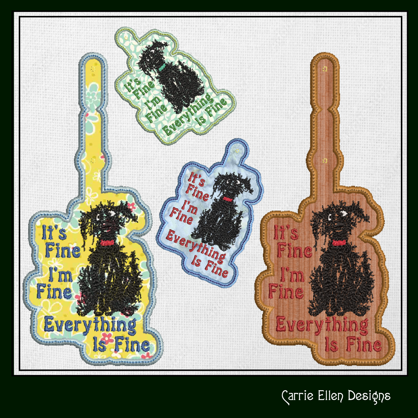 I'm Fine Dog ITH Key Fob Machine Embroidery Design | Everything Is Fine Neurotic Dog In-The-Hoop Project (1432)