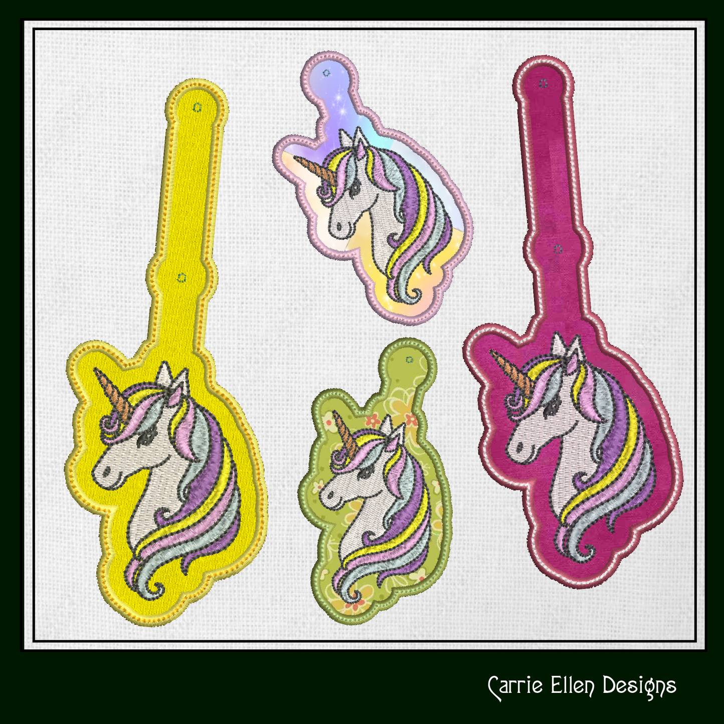 Unicorn ITH Key Fob Machine Embroidery Design | Magical Unicorn Profile In The Hoop Project (1388)
