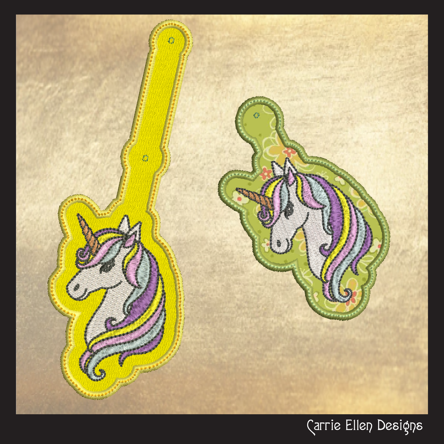 Unicorn ITH Key Fob Machine Embroidery Design | Magical Unicorn Profile In The Hoop Project (1388)