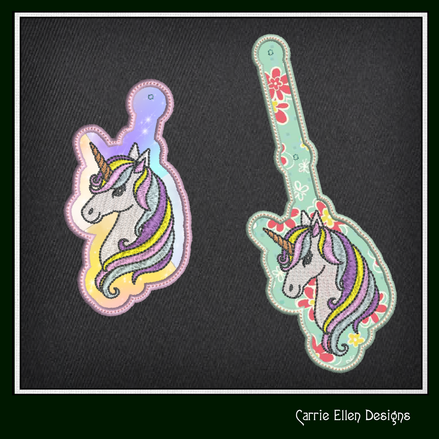 Unicorn ITH Key Fob Machine Embroidery Design | Magical Unicorn Profile In The Hoop Project (1388)
