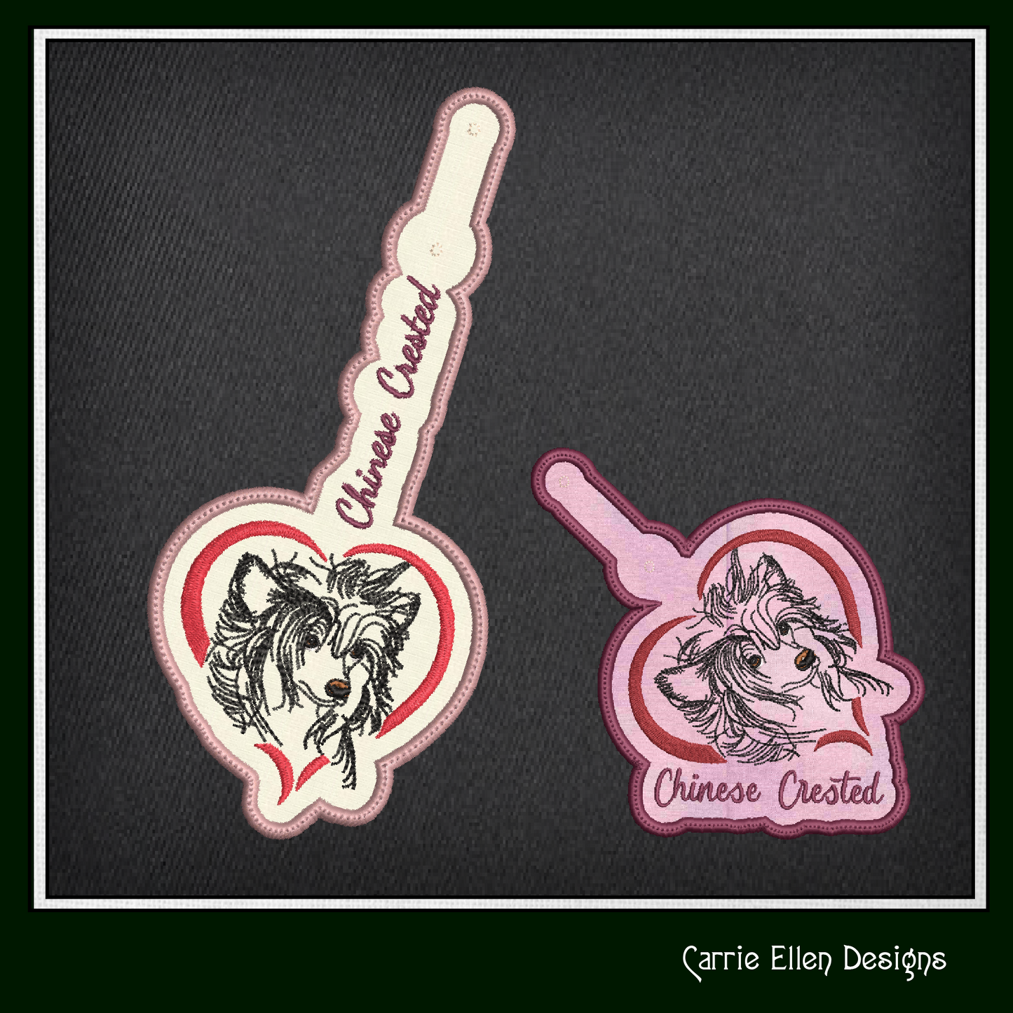 Chinese Crested ITH Key Fob Machine Embroidery Design | In The Hoop Dog Lover Key Tag Project (1569)