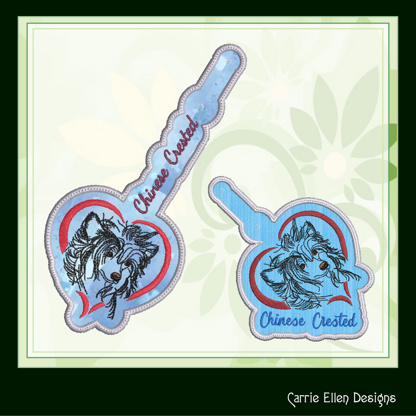 Chinese Crested ITH Key Fob Machine Embroidery Design | In The Hoop Dog Lover Key Tag Project (1569)