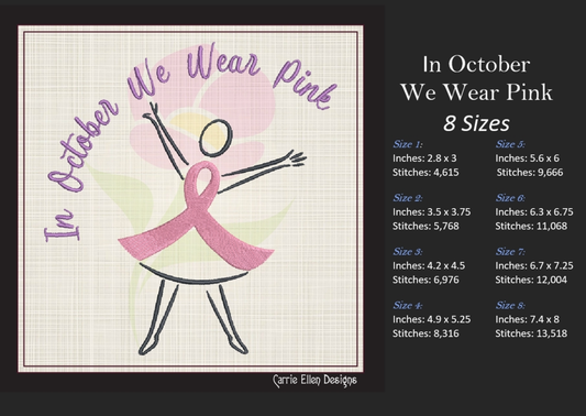 In October We Wear Pink Breast Cancer Embroidery Design – Cancer Support Awareness, 8 Sizes (1082)