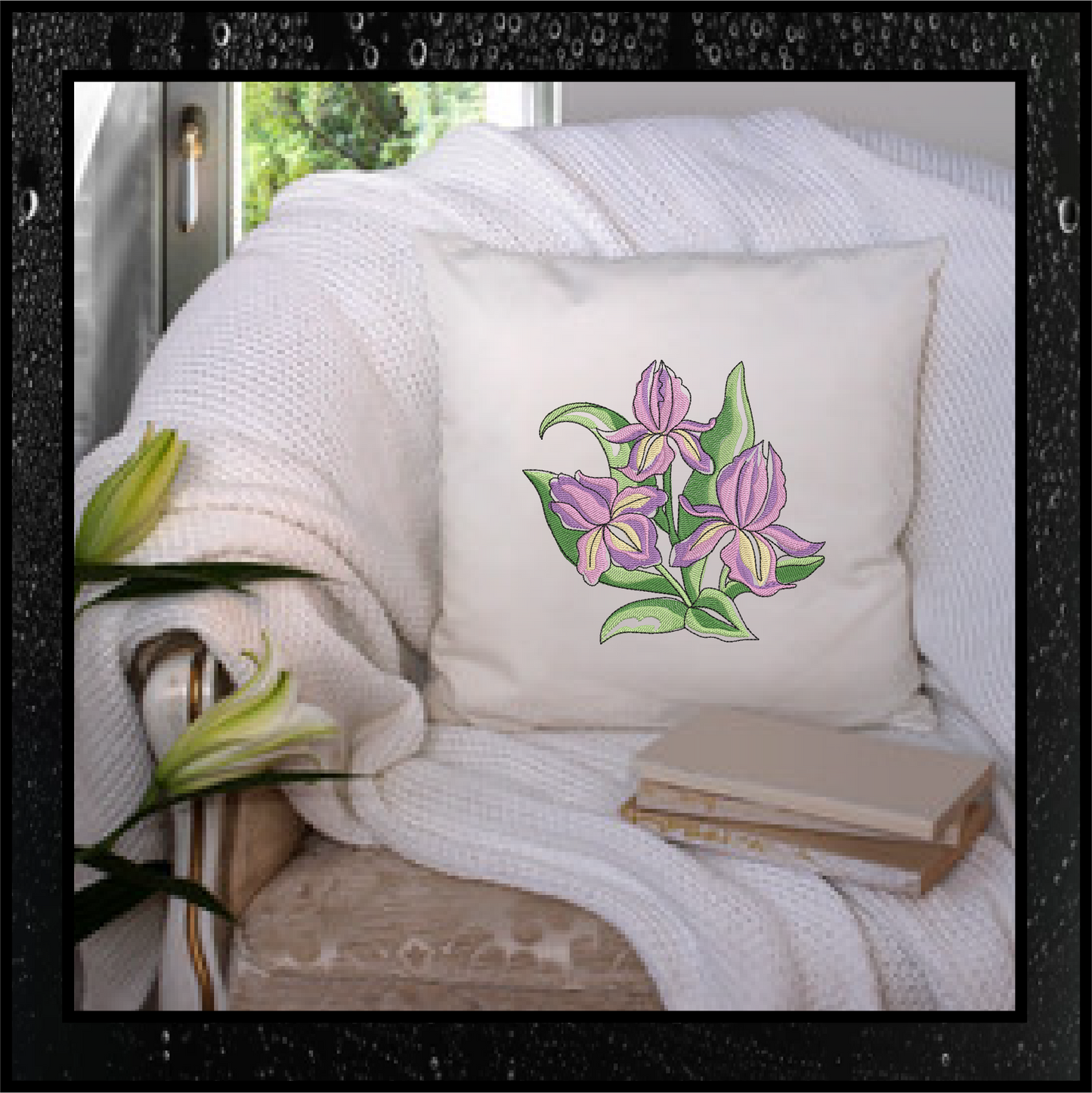 Iris Machine Embroidery Design, Iris Flower Design, Pink and Lilac Garden Flowers Embroidery, 6 Sizes. (0318)