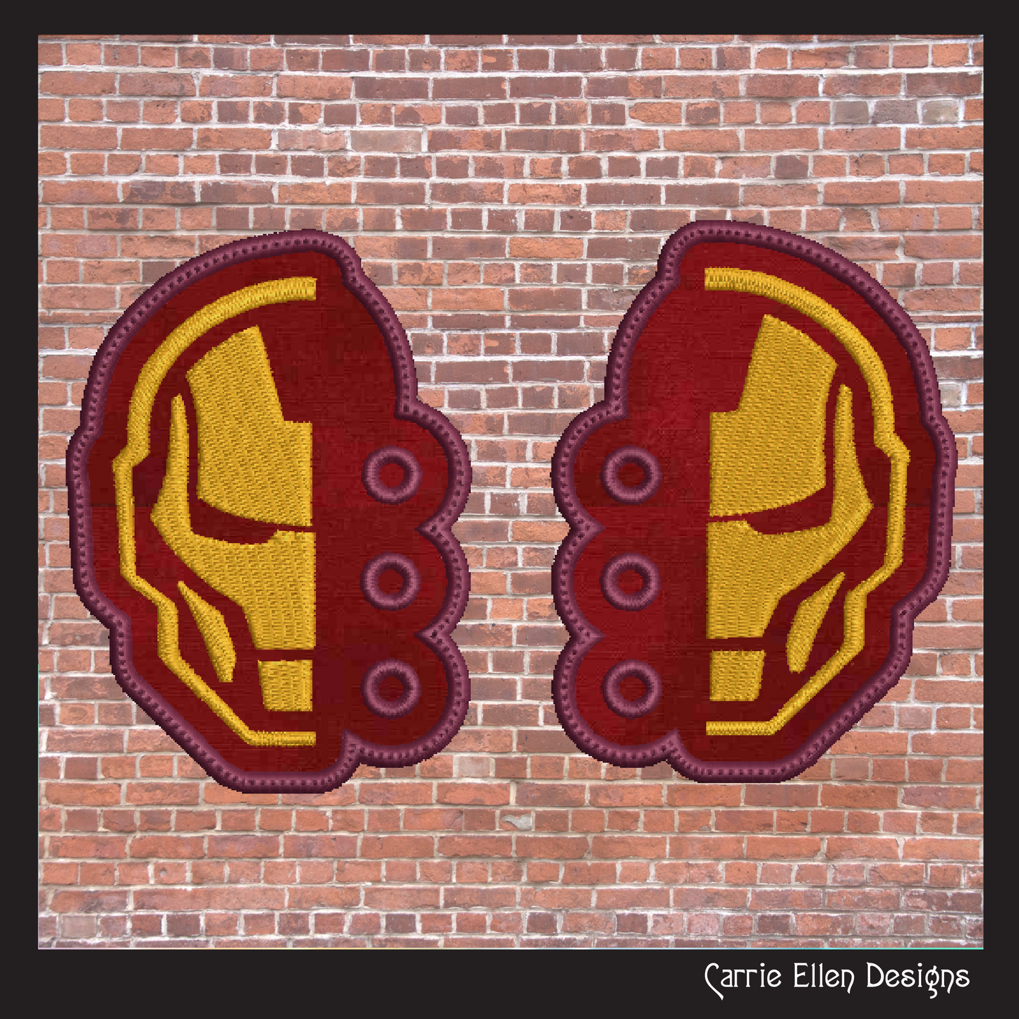 Iron Man-Inspired ITH Shoe Wing Machine Embroidery Design – Superhero Mask Logo In The Hoop Embroidery Project for Shoes and Boots – 4x4 & 5x7 Hoop (1773)