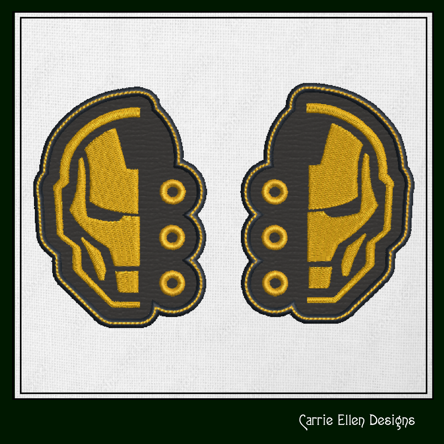 Iron Man-Inspired ITH Shoe Wing Machine Embroidery Design – Superhero Mask Logo In The Hoop Embroidery Project for Shoes and Boots – 4x4 & 5x7 Hoop (1773)