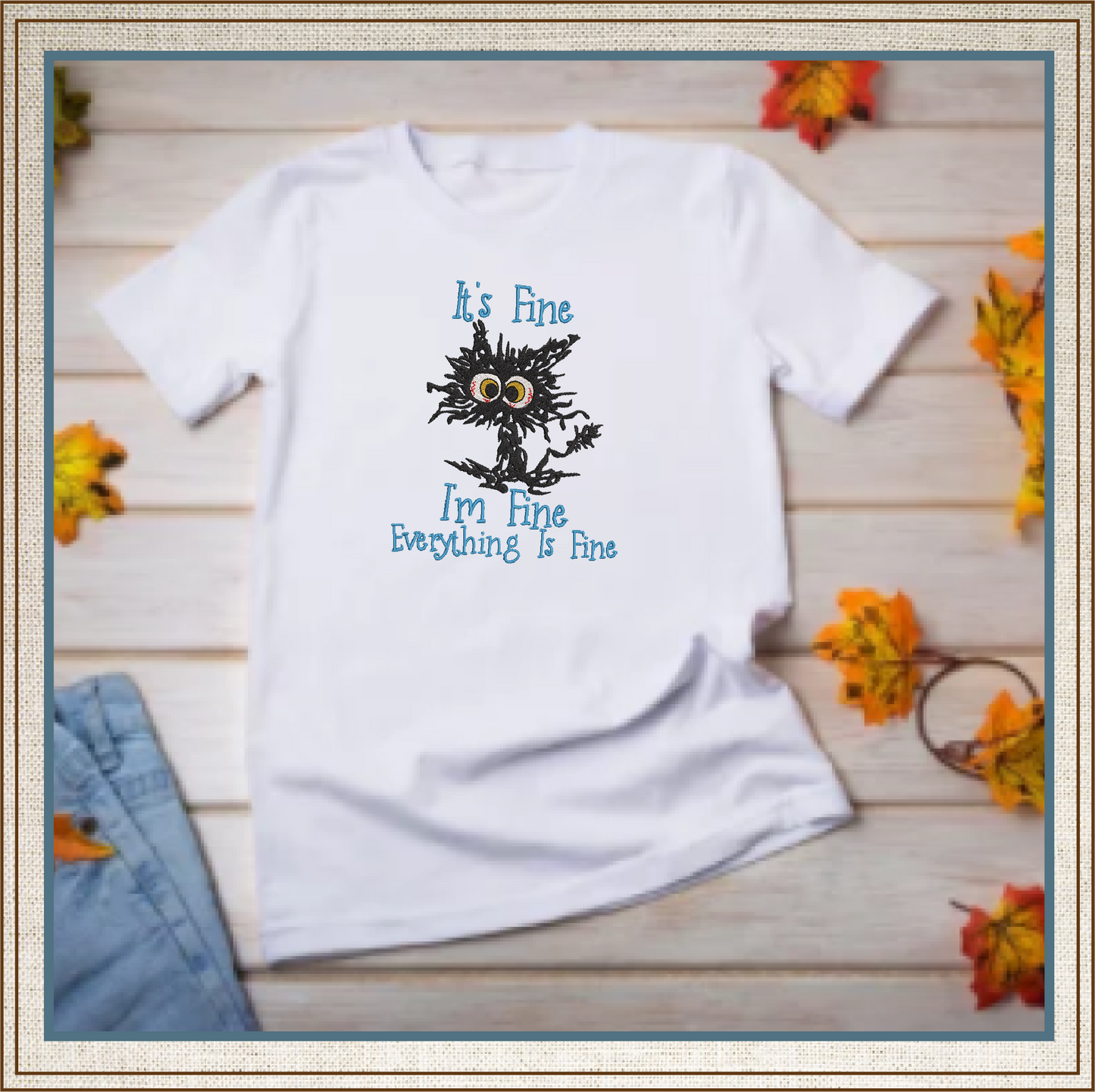 It’s Fine I’m Fine Cat Embroidery Design – Funny Neurotic Black Cat – Humorous Quote Machine Embroidery File, 8 Sizes (0651)