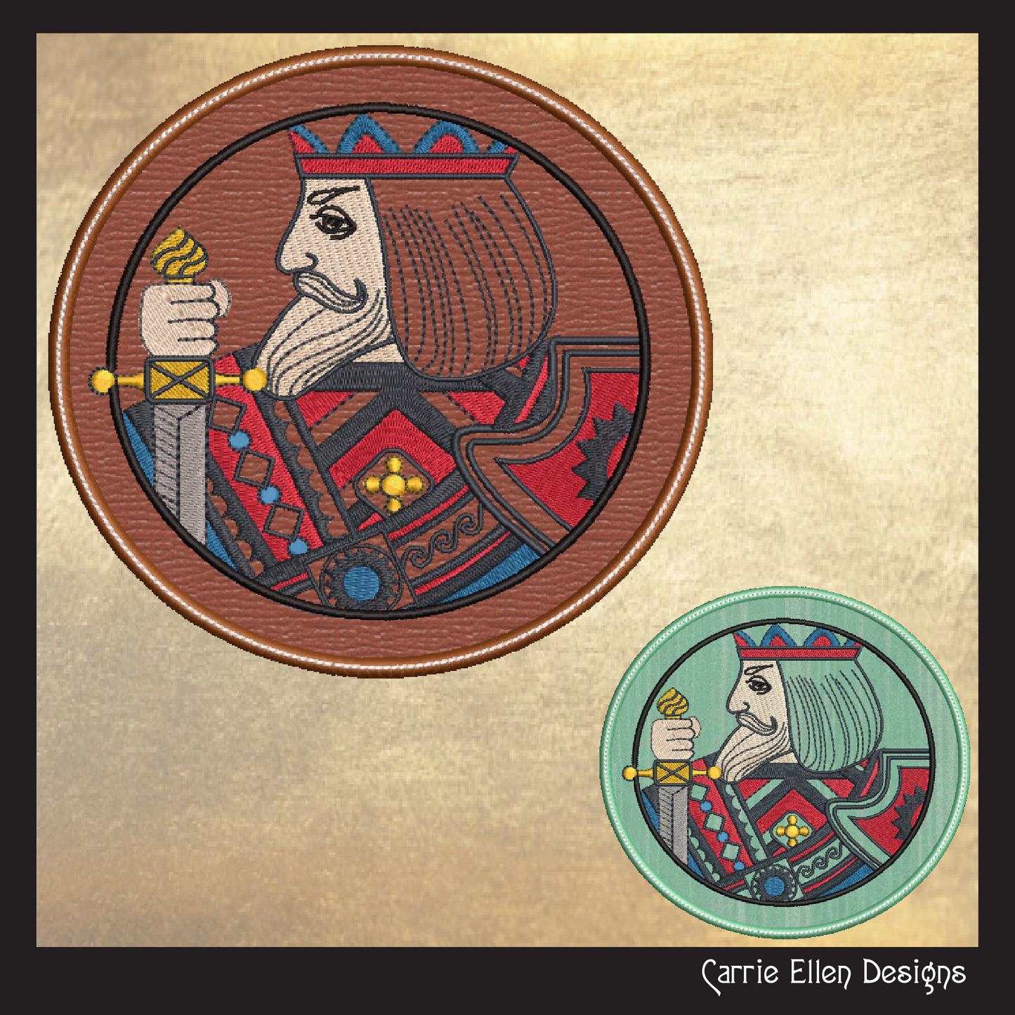 King Face Card ITH Jar Opener Machine Embroidery Design, Lid Gripper, In The Hoop Embroidery Projects (1414)