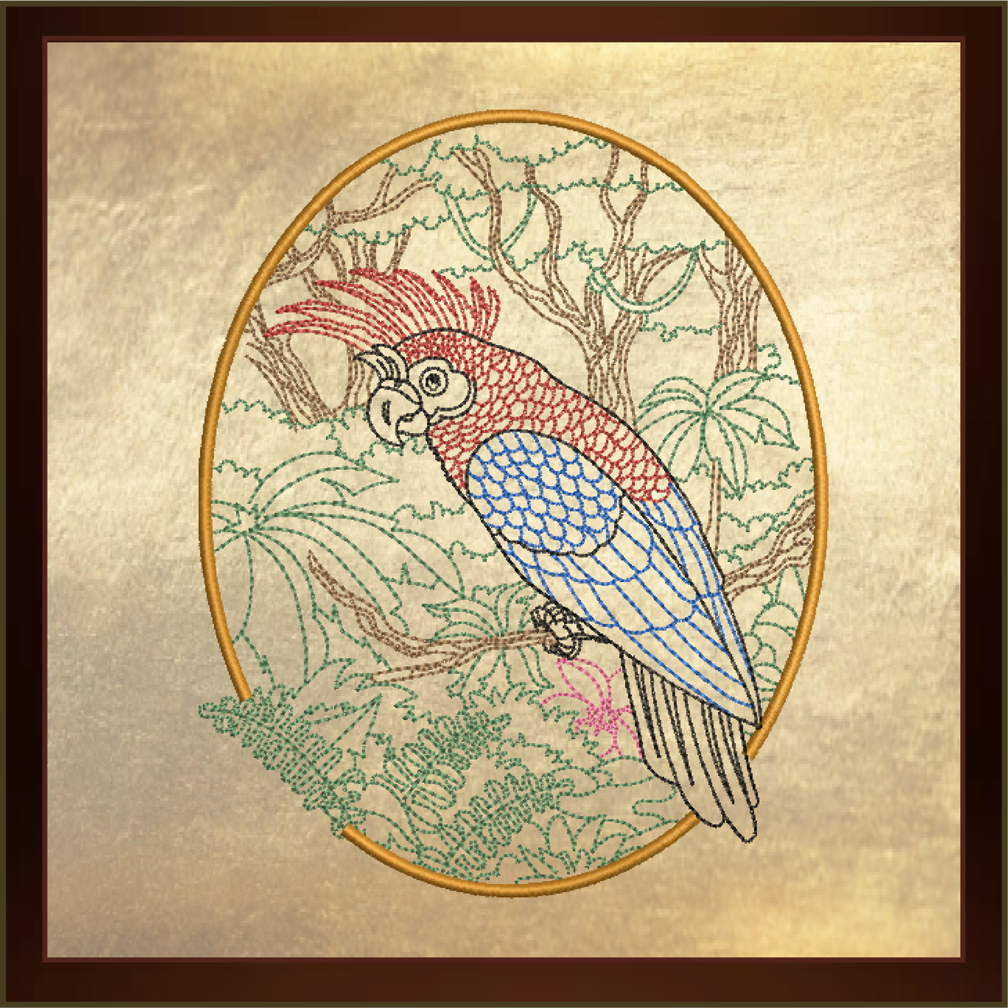 Parrot Machine Embroidery Design, Tropical Jungle Bird Line Art Sketch Design, 4 Sizes (0422)