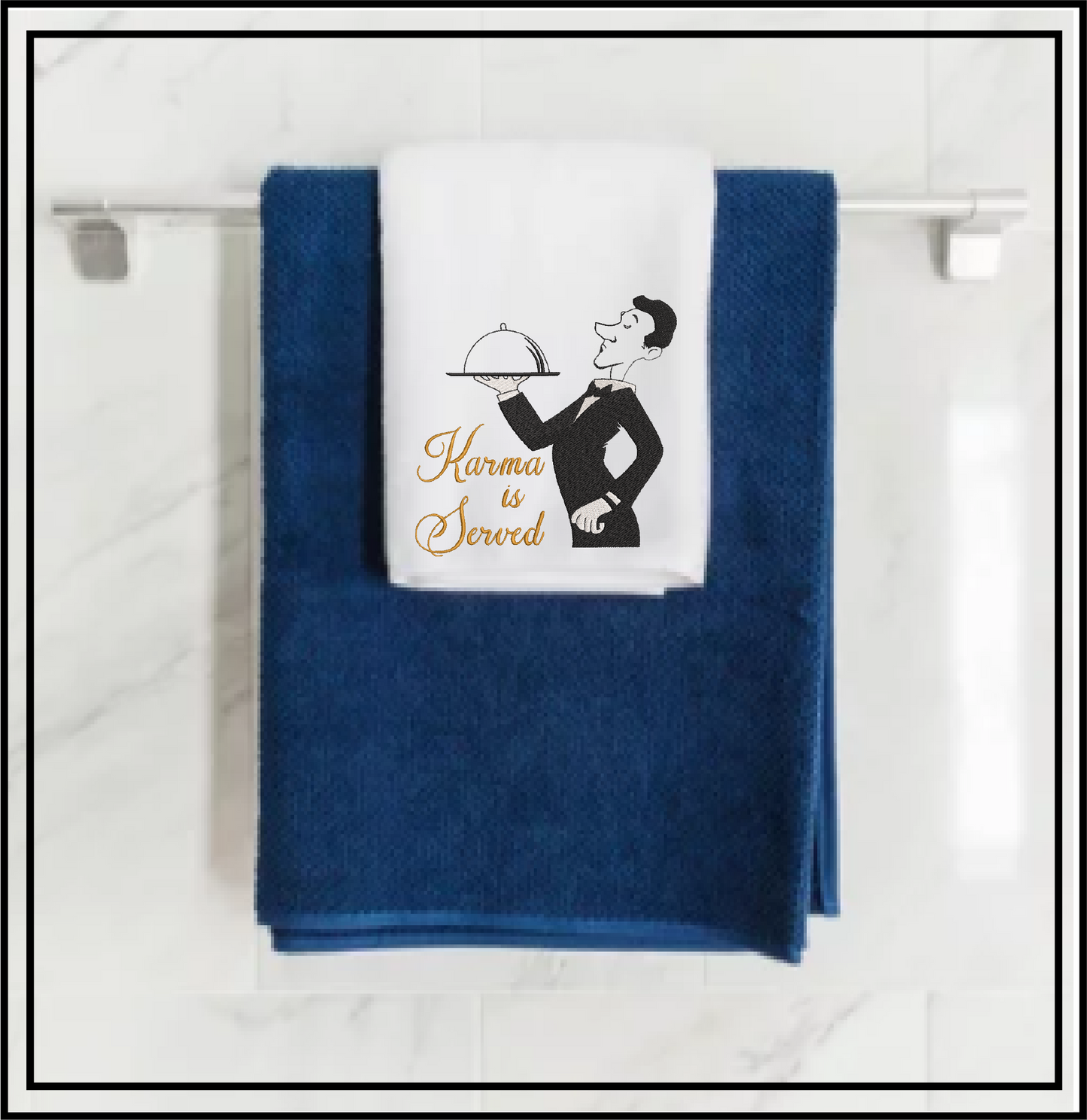 Karma is Served Machine Embroidery Design | Waiter Serving Karma Embroidery | Humorous Saying & Quote | 8 Sizes (0735)