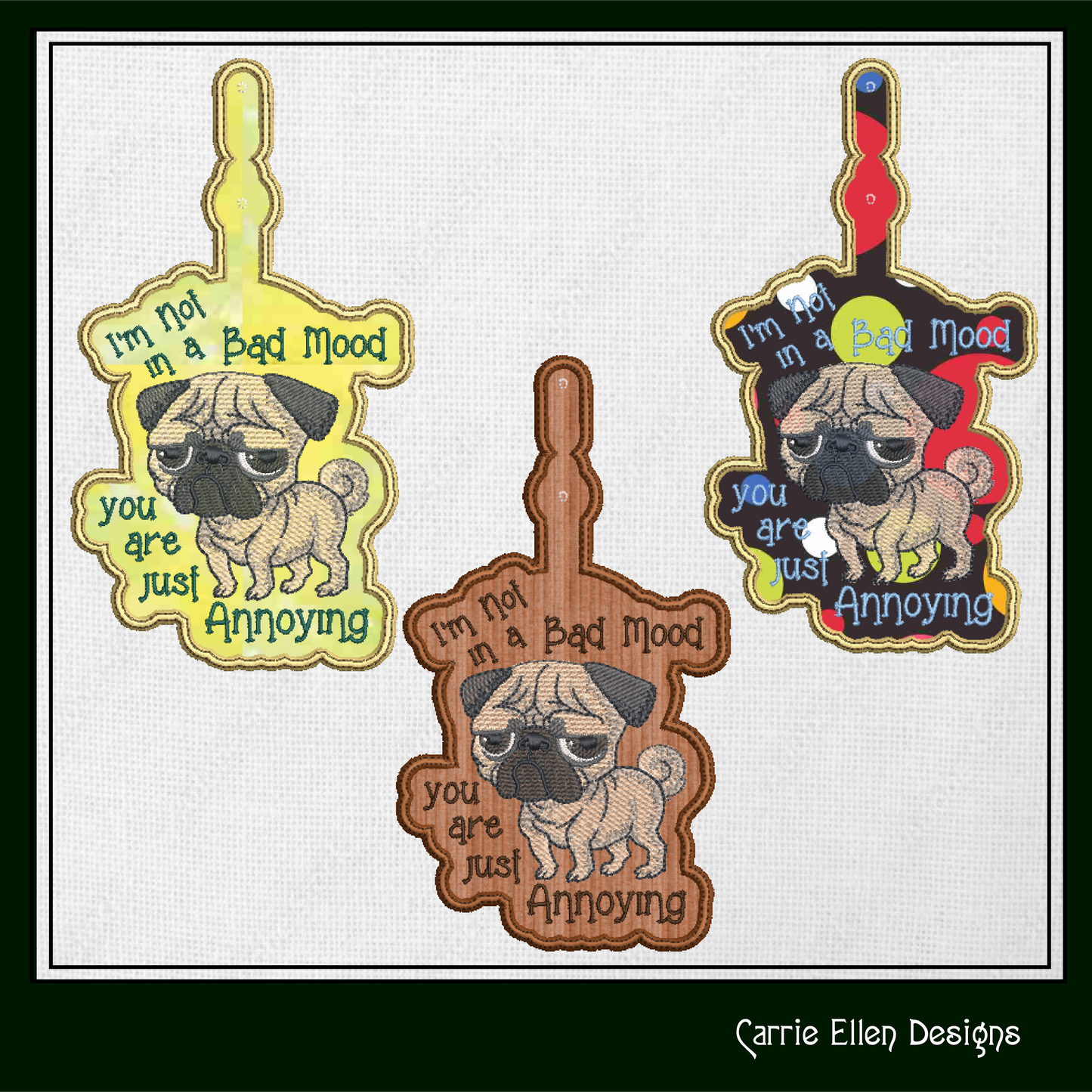 Grumpy Dog ITH Key Fob Machine Embroidery Design | Funny Dog Saying In The Hoop Project (1310)