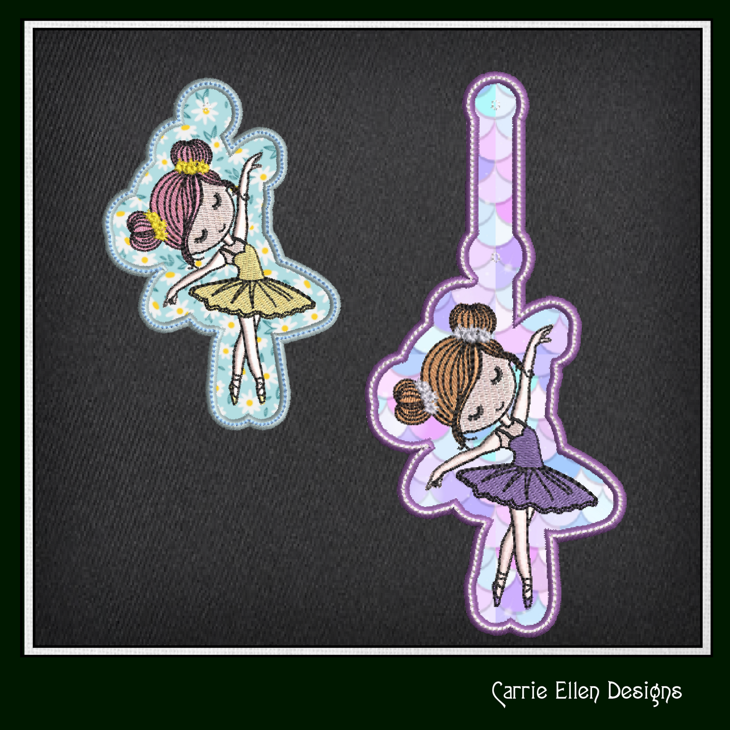 Ballerina ITH Key Fob Machine Embroidery Design | Little Ballet Dancer In The Hoop Project (1456)