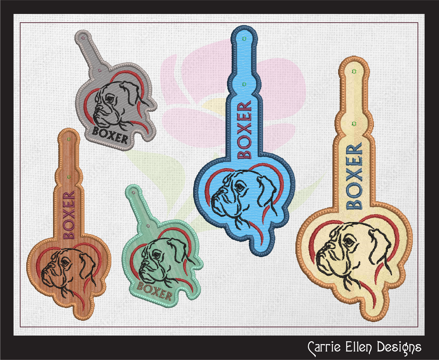 Boxer ITH Key Fob Machine Embroidery Design | Dog Lover In The Hoop Key Tag Project (1564)