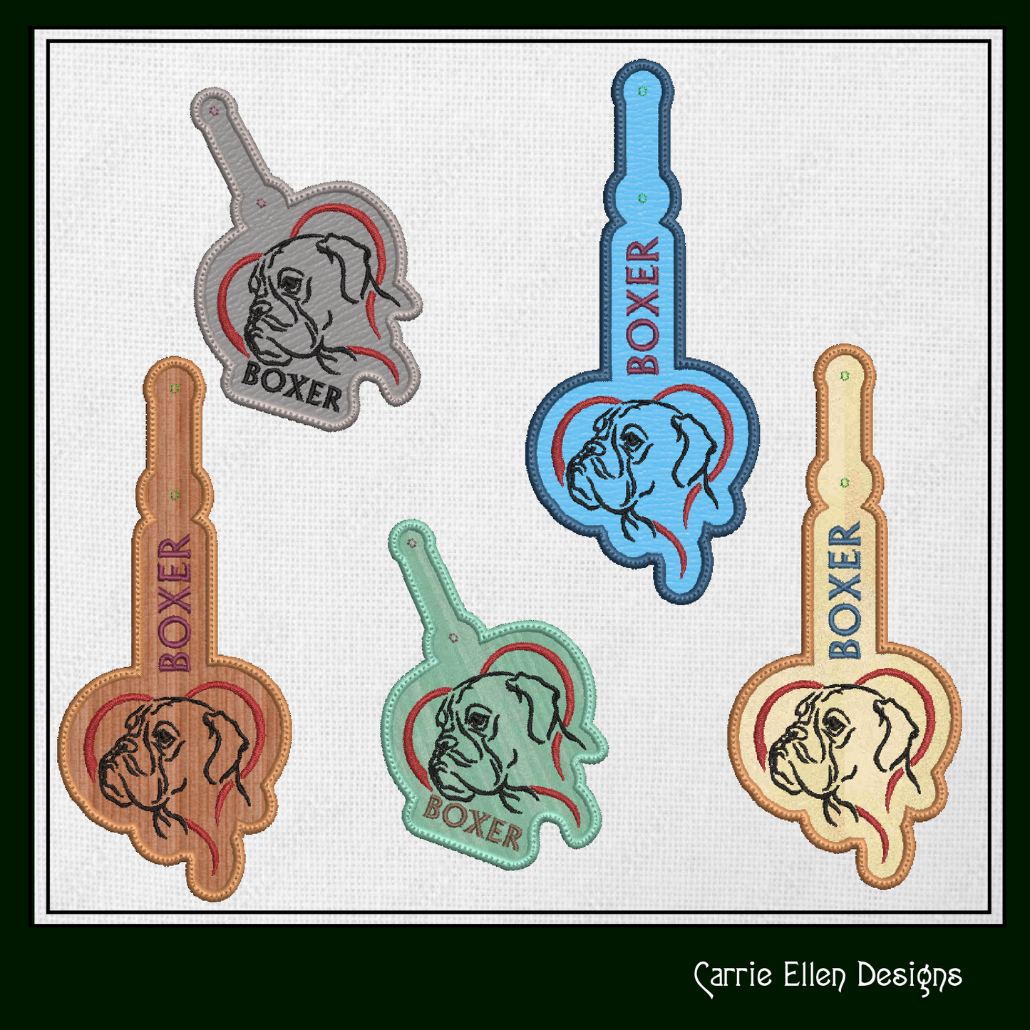 Boxer ITH Key Fob Machine Embroidery Design | Dog Lover In The Hoop Key Tag Project (1564)
