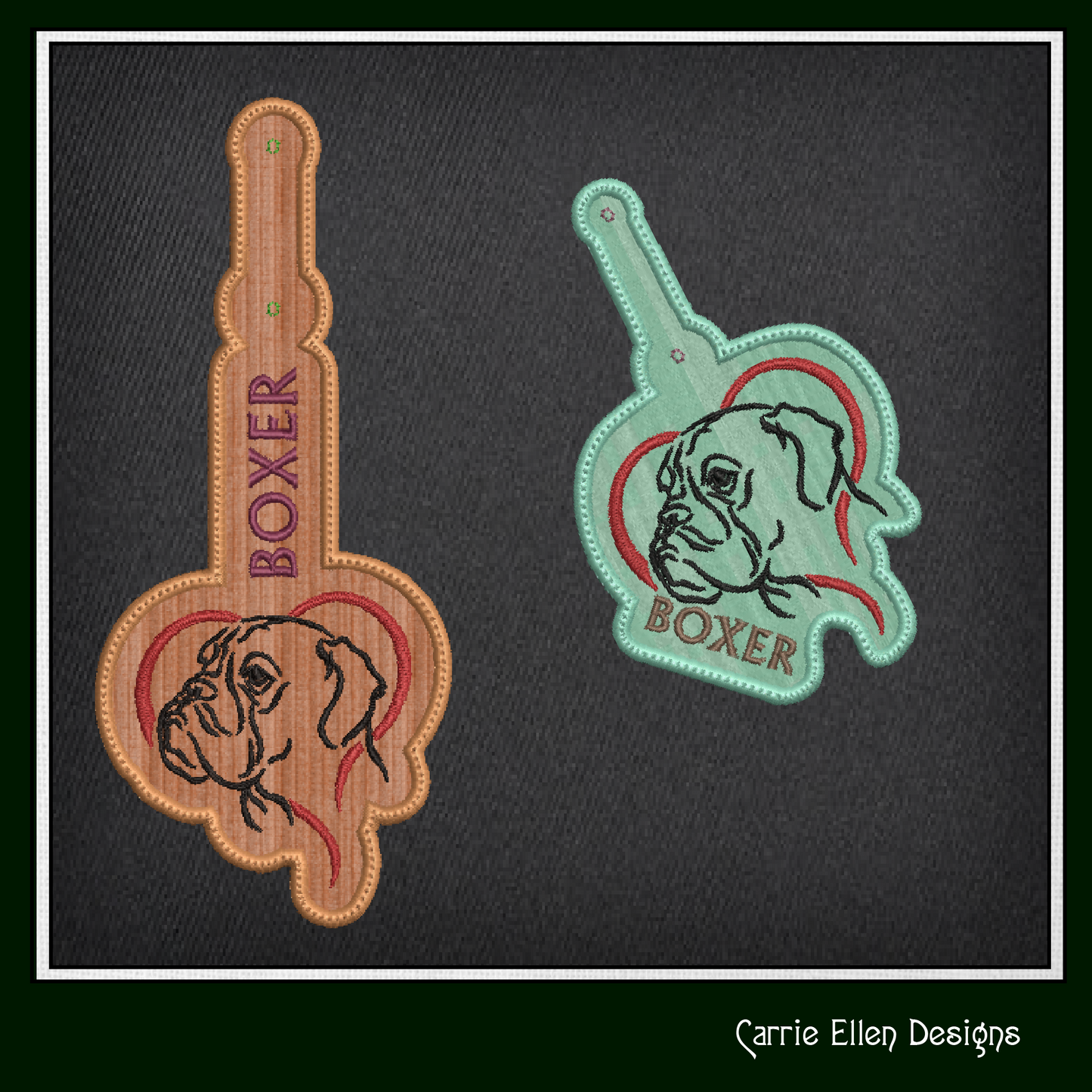 Boxer ITH Key Fob Machine Embroidery Design | Dog Lover In The Hoop Key Tag Project (1564)