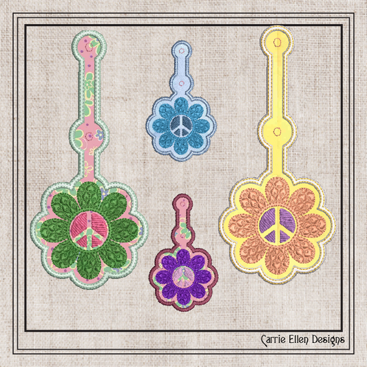 Flower Power ITH Key Fob Machine Embroidery Design | Boho Hipster Key Tag Project | In-The-Hoop Embroidery (1281)