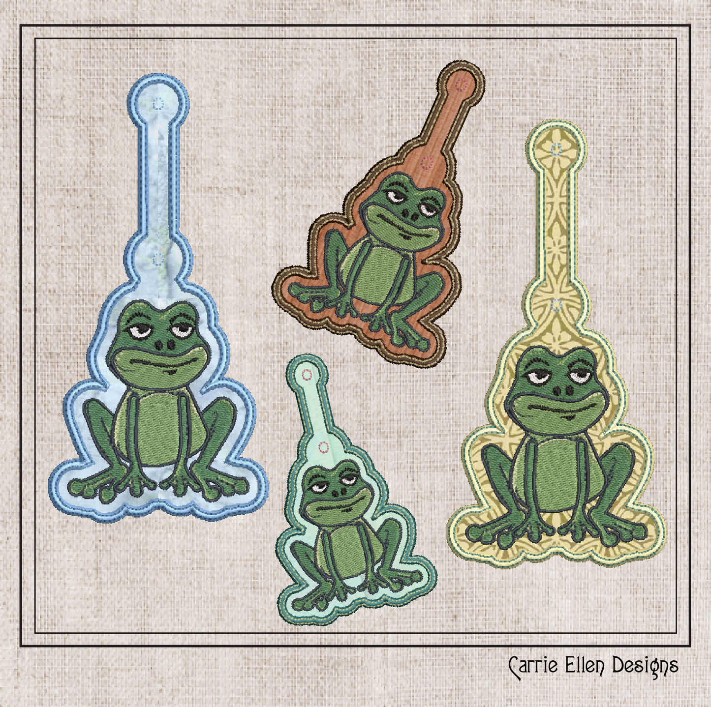 ITH Key Fob Machine Embroidery Design – Frog Key Tag In The Hoop Machine Embroidery Project (1271)