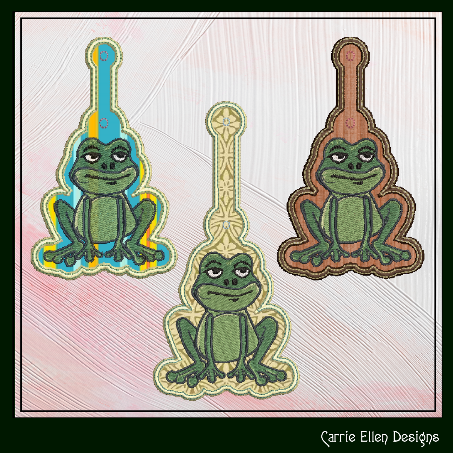ITH Key Fob Machine Embroidery Design – Frog Key Tag In The Hoop Machine Embroidery Project (1271)