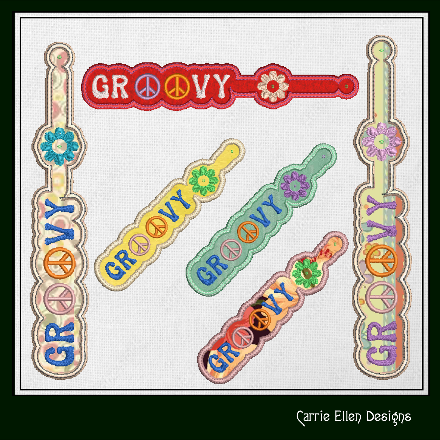 Groovy ITH Key Fob Machine Embroidery Design | Hipster Boho Key Tag, In The Hoop Project (1287)