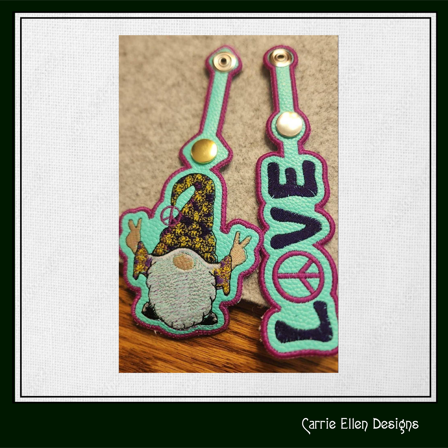Hippie Gnome ITH Key Fob Machine Embroidery Design – Boho Hipster In The Hoop Key Tag Machine Embroidery Project (1272)