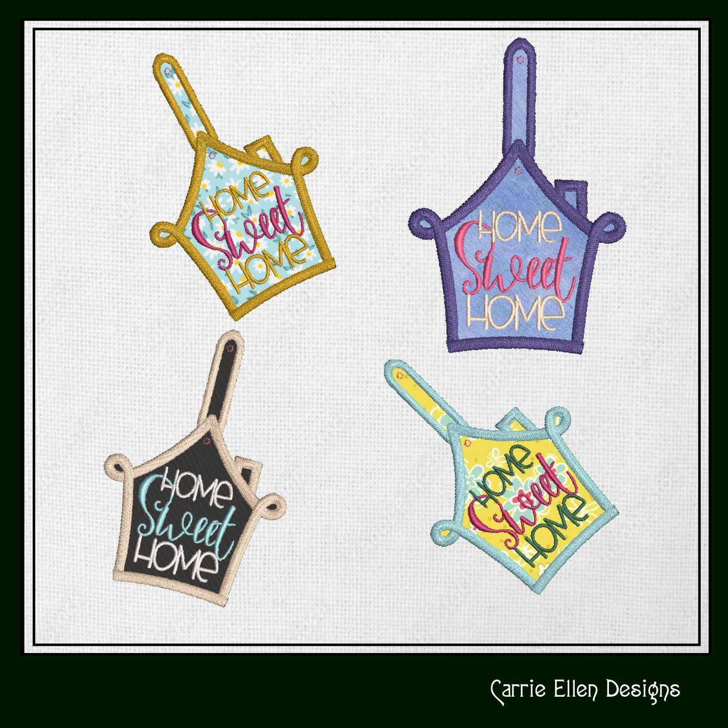 Home Sweet Home ITH Key Fob Machine Embroidery Design | House Keys Key Tag In-The-Hoop Project (1730)
