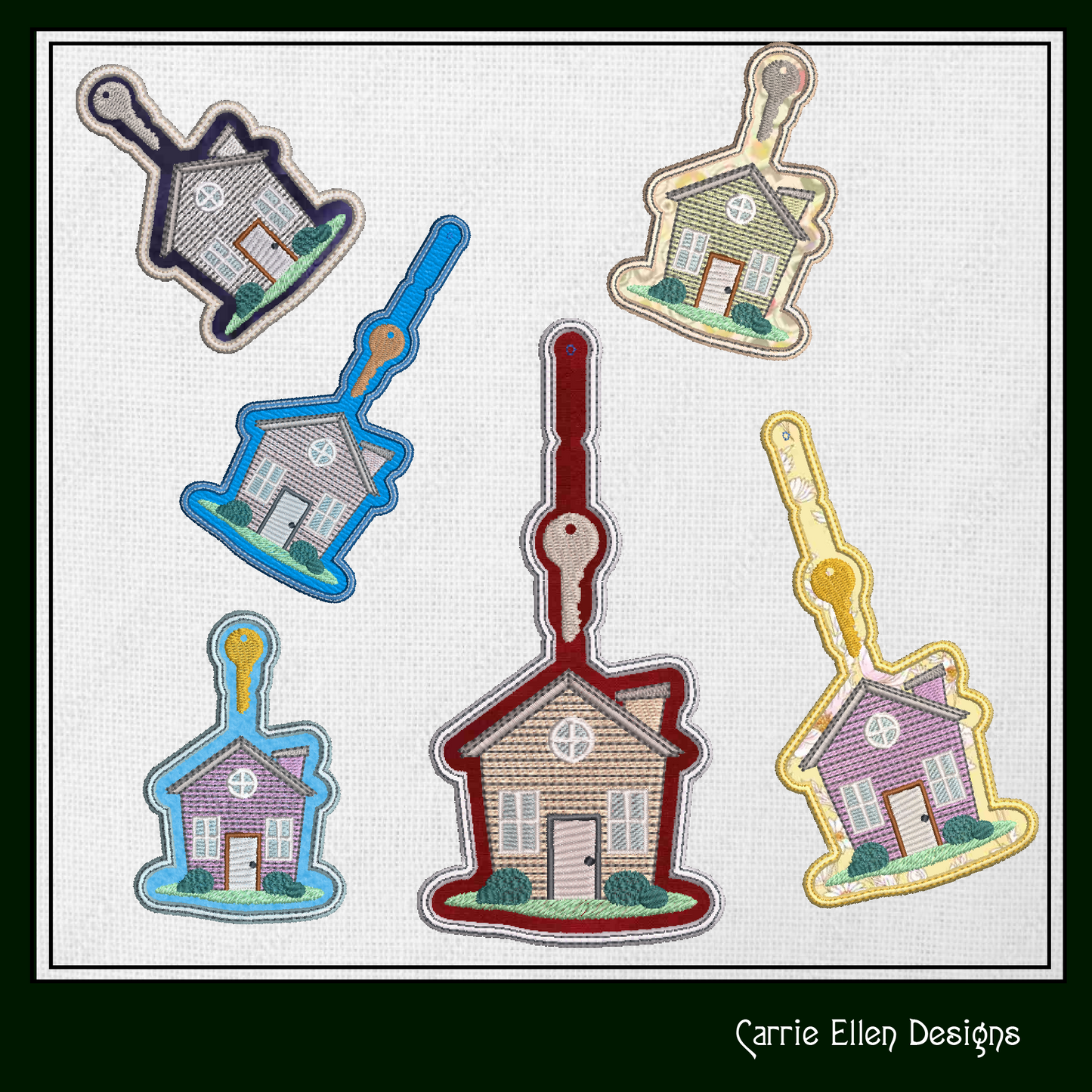 House ITH Key Fob Machine Embroidery Design | Little House Key Tag In The Hoop Project (1303)
