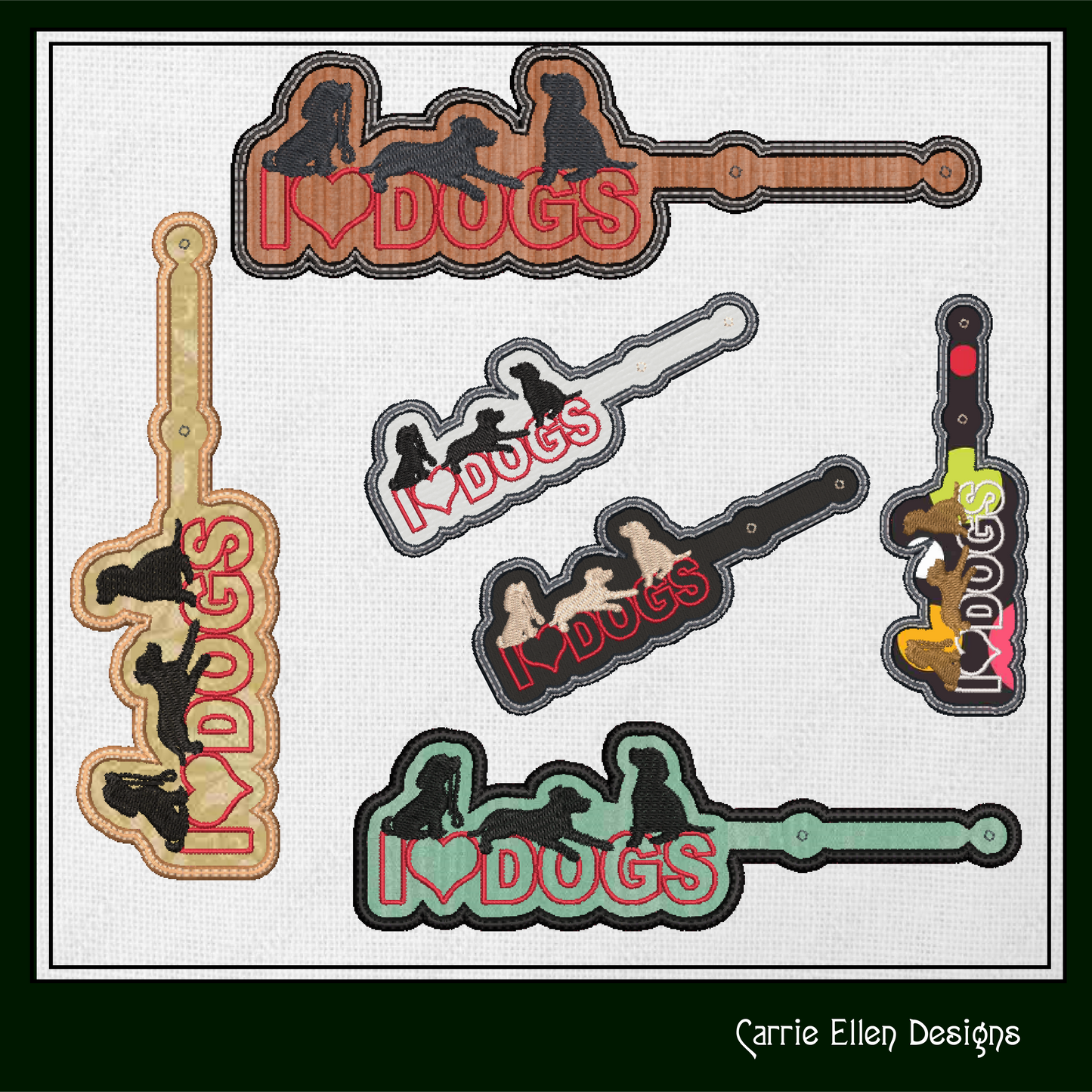 I Love Dogs ITH Key Fob Machine Embroidery Design | Dog Lover In-The-Hoop Embroidery Project (1286)
